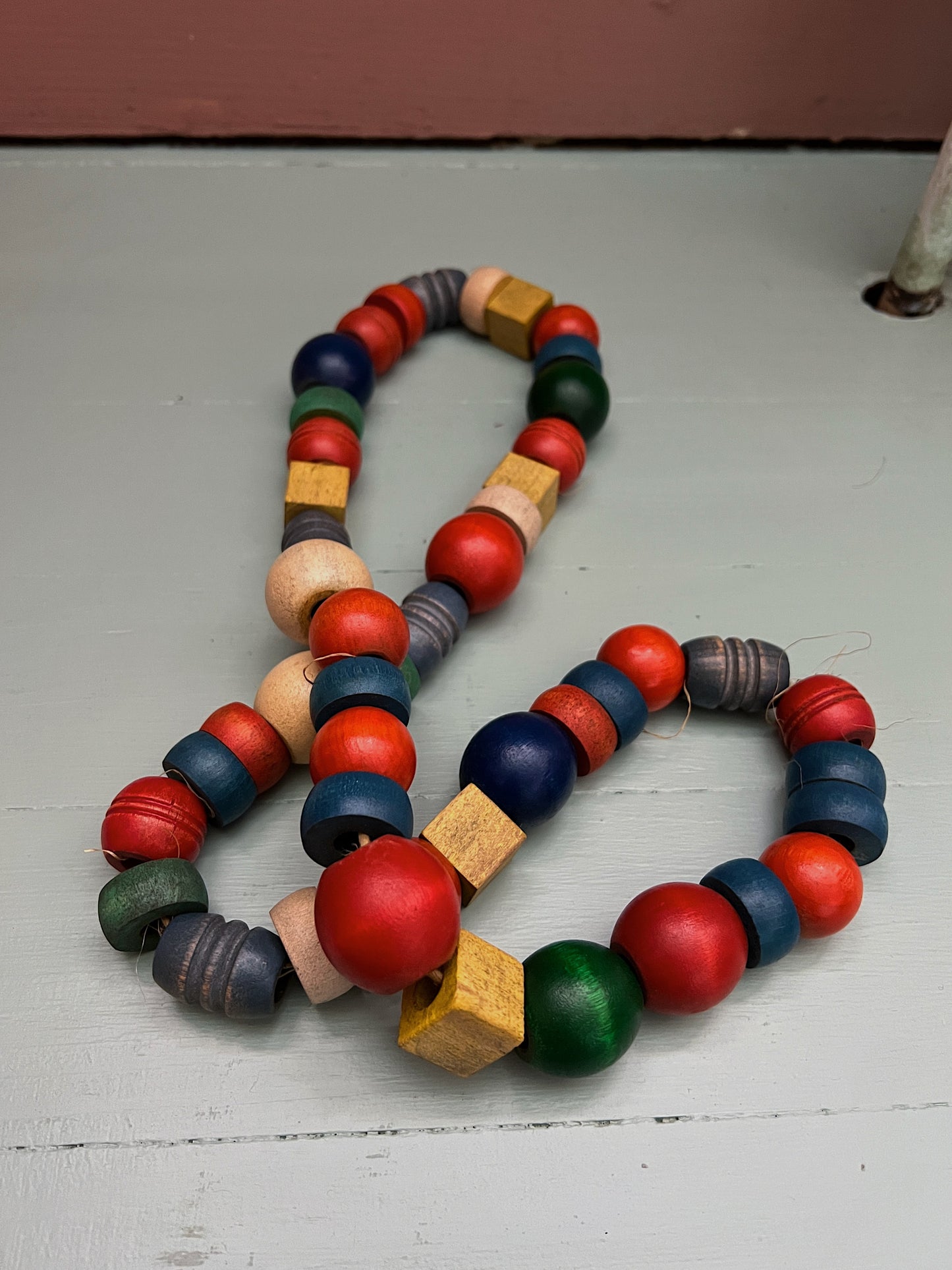1940s String Of Wooden Beads On Twine