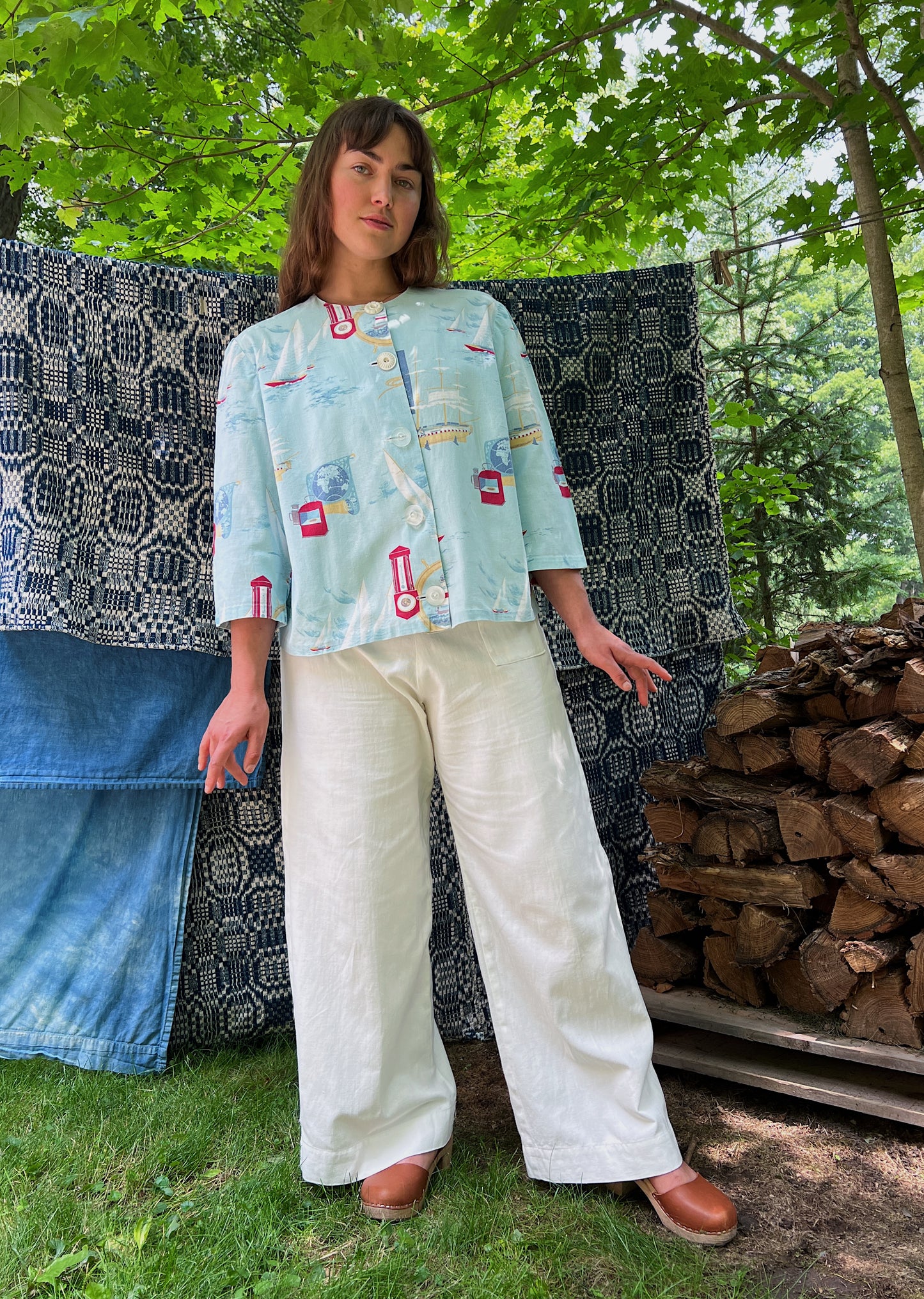 1930s Boxy Cotton Top With Nautical Scene