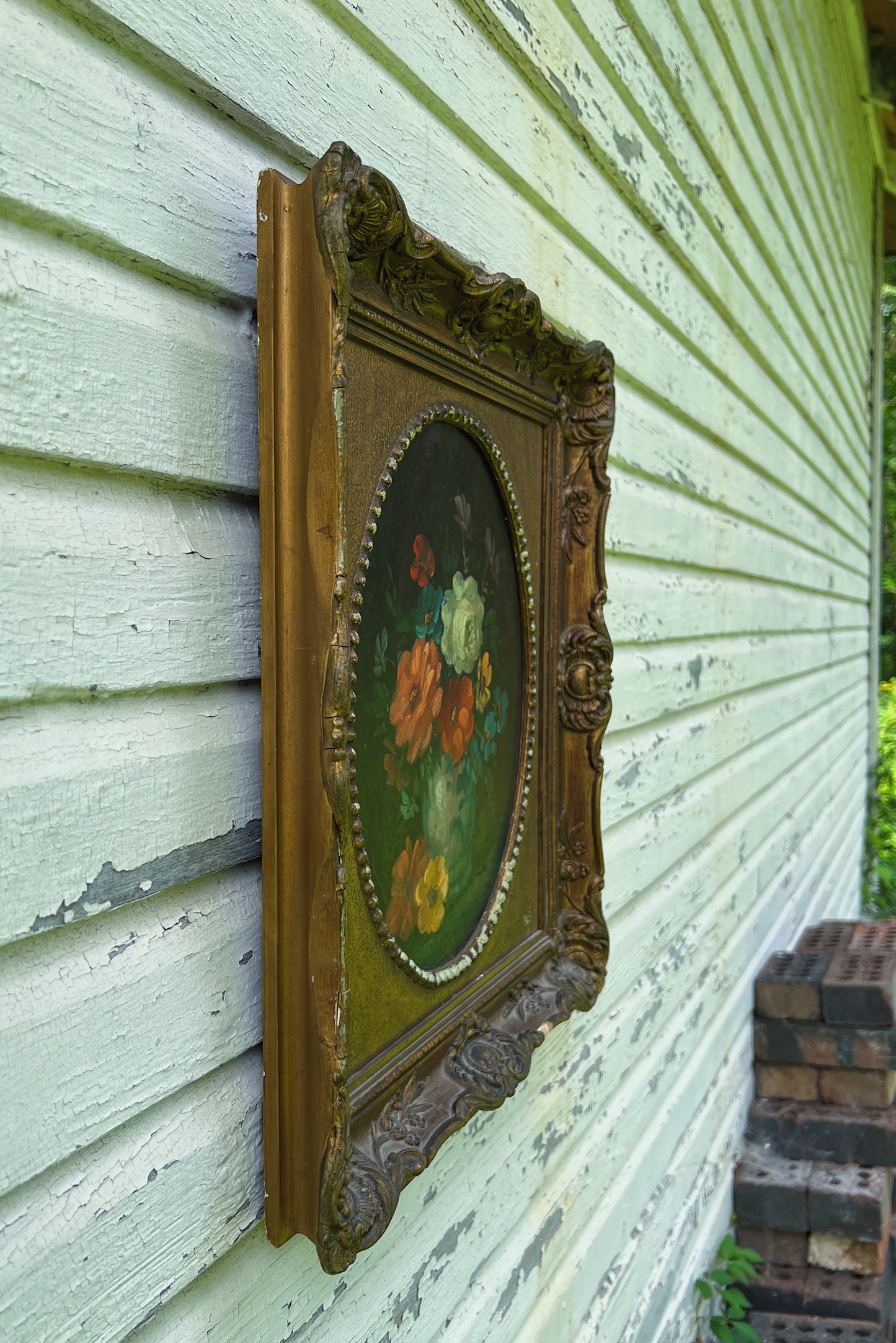 Victorian Era Floral Still Life Oil Painting In Custom Gilt Frame