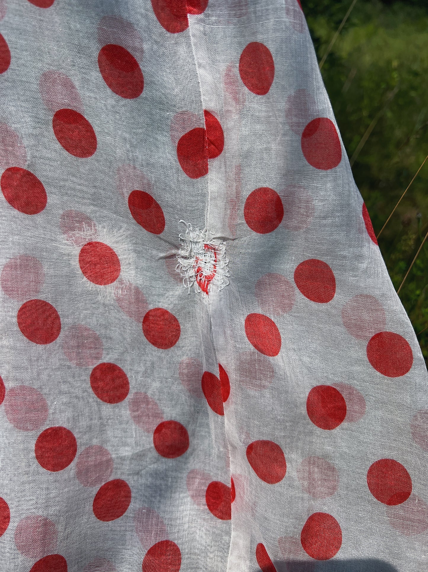 1930s Full Length Sheer Organza Polka Dot Day Dress With Super Puff Sleeves