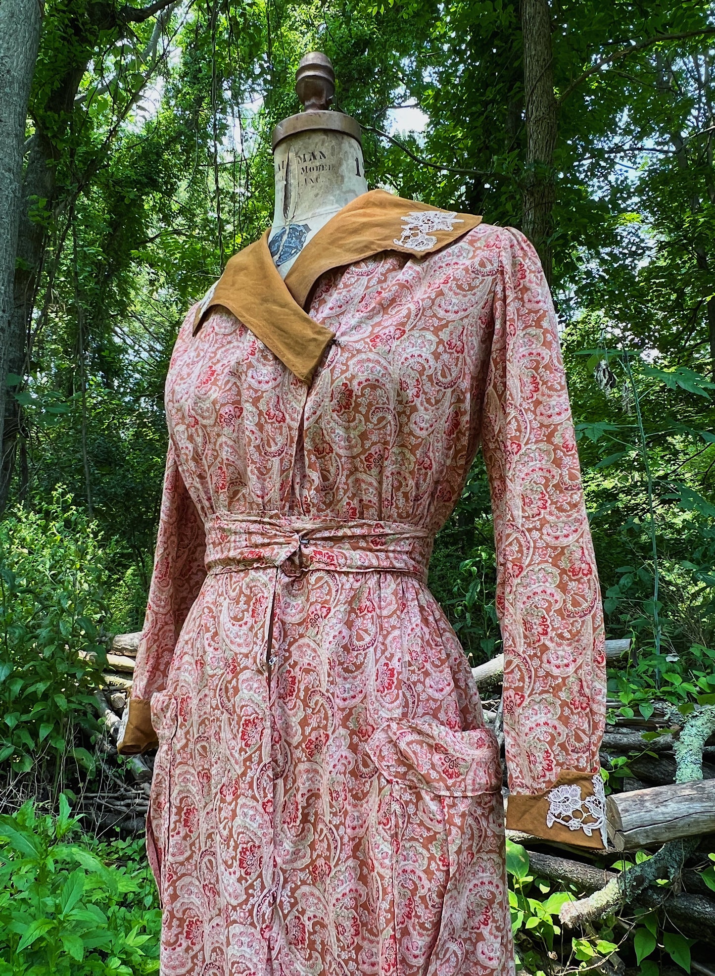 1910s Homemade Paisley Cotton Day Dress