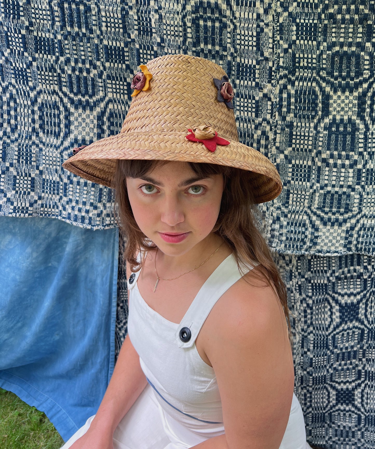 Antique Straw Hat With Felt Star Details