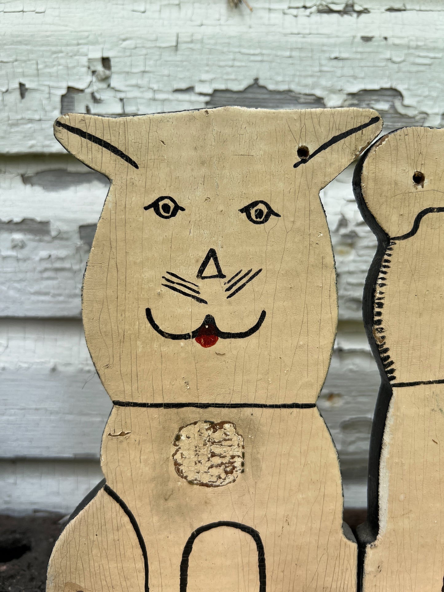 Folk Art Wood Puppy & Kitty Thread Spool Holder