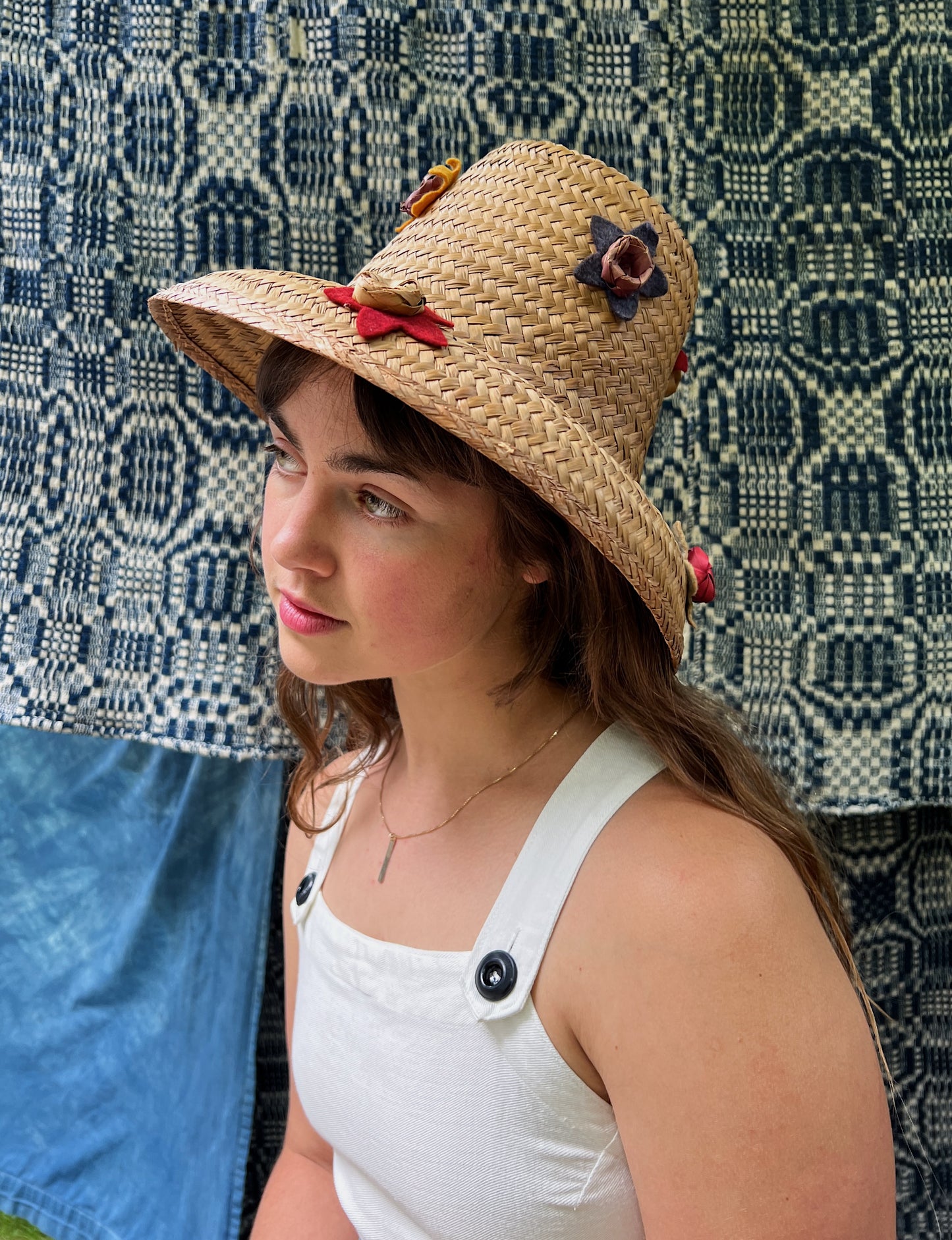Antique Straw Hat With Felt Star Details