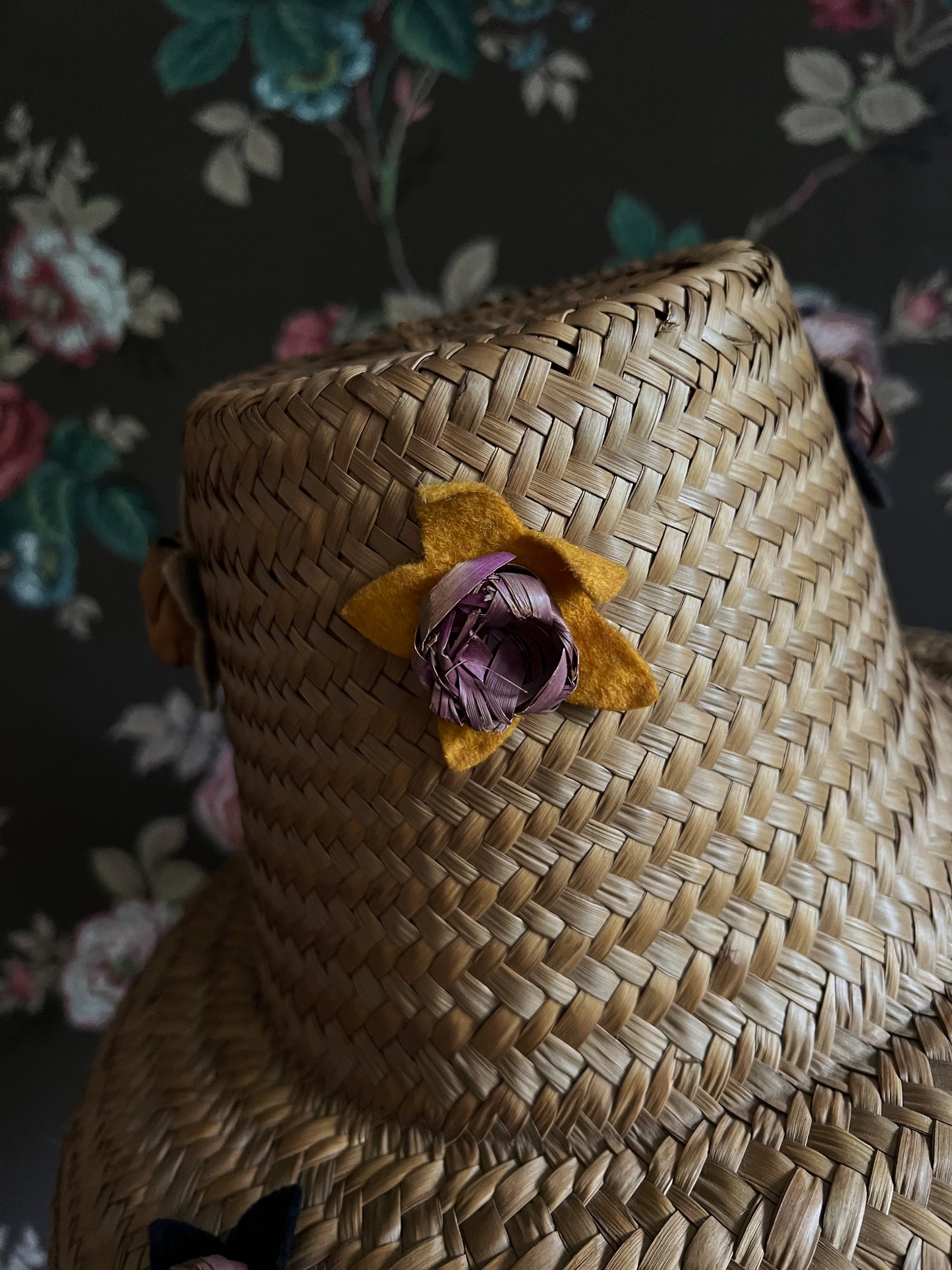 Antique Straw Hat With Felt Star Details