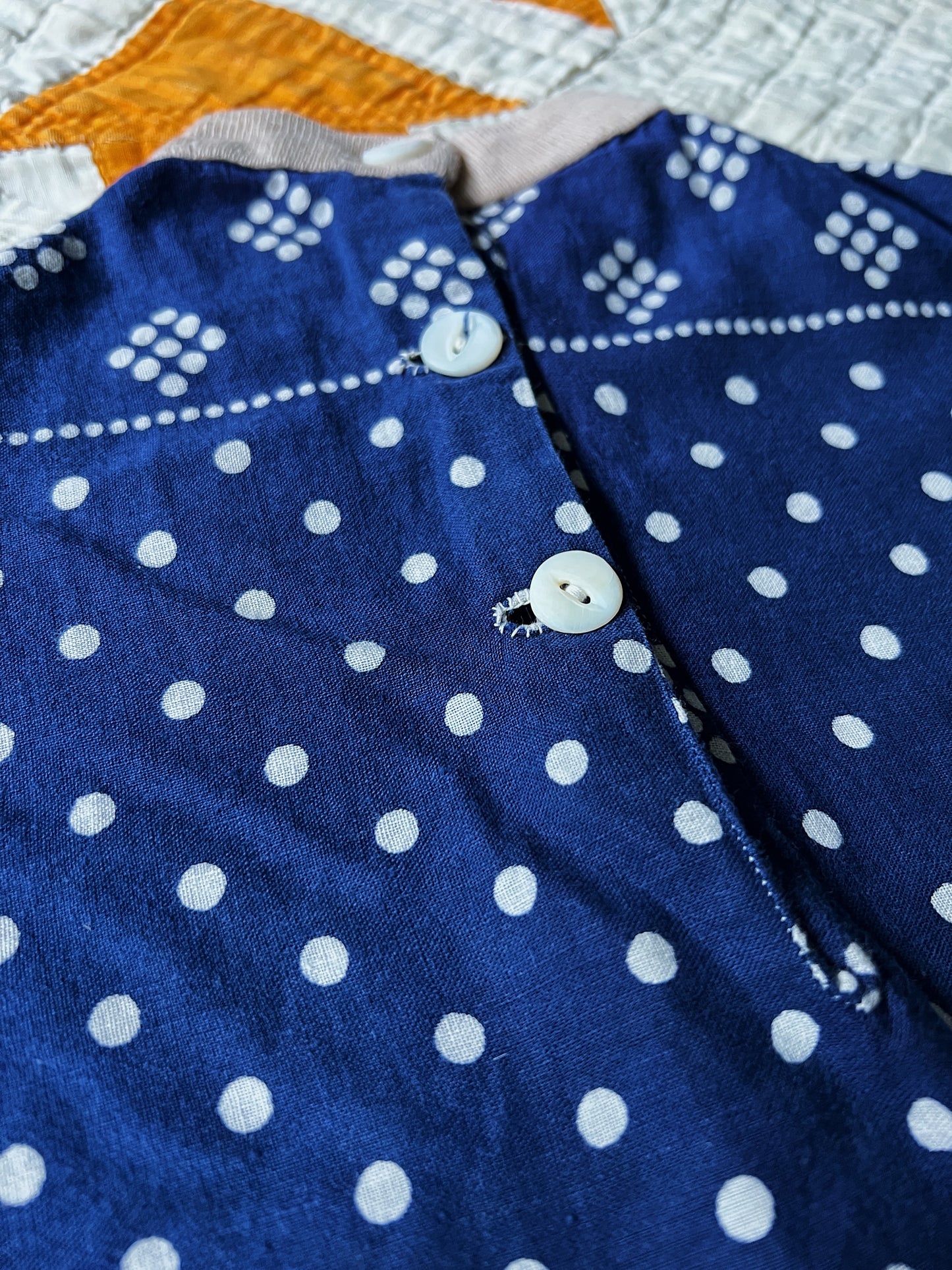 Antique Make-Do Infant Onesie Made From Indigo Bandanas