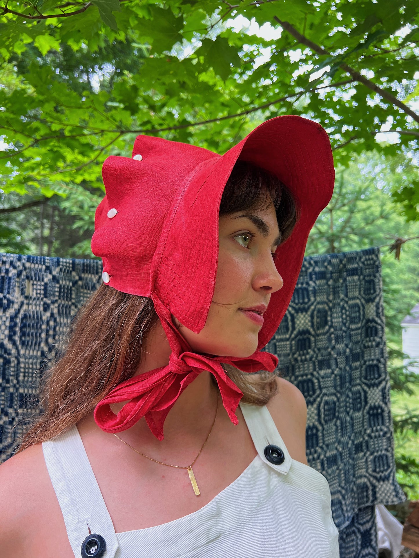 1930s Linen Cherry Red Bonnet