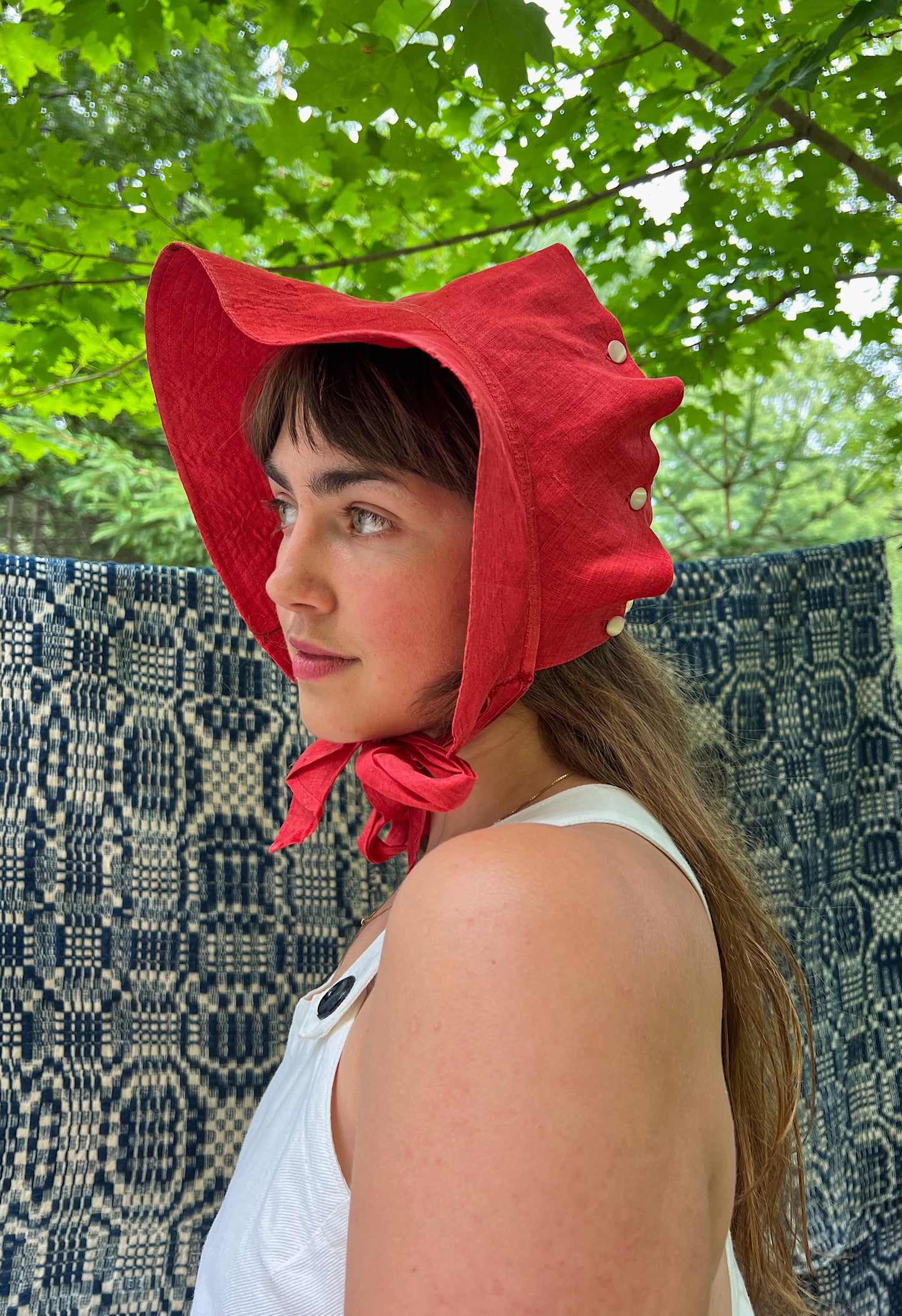 1930s Linen Cherry Red Bonnet