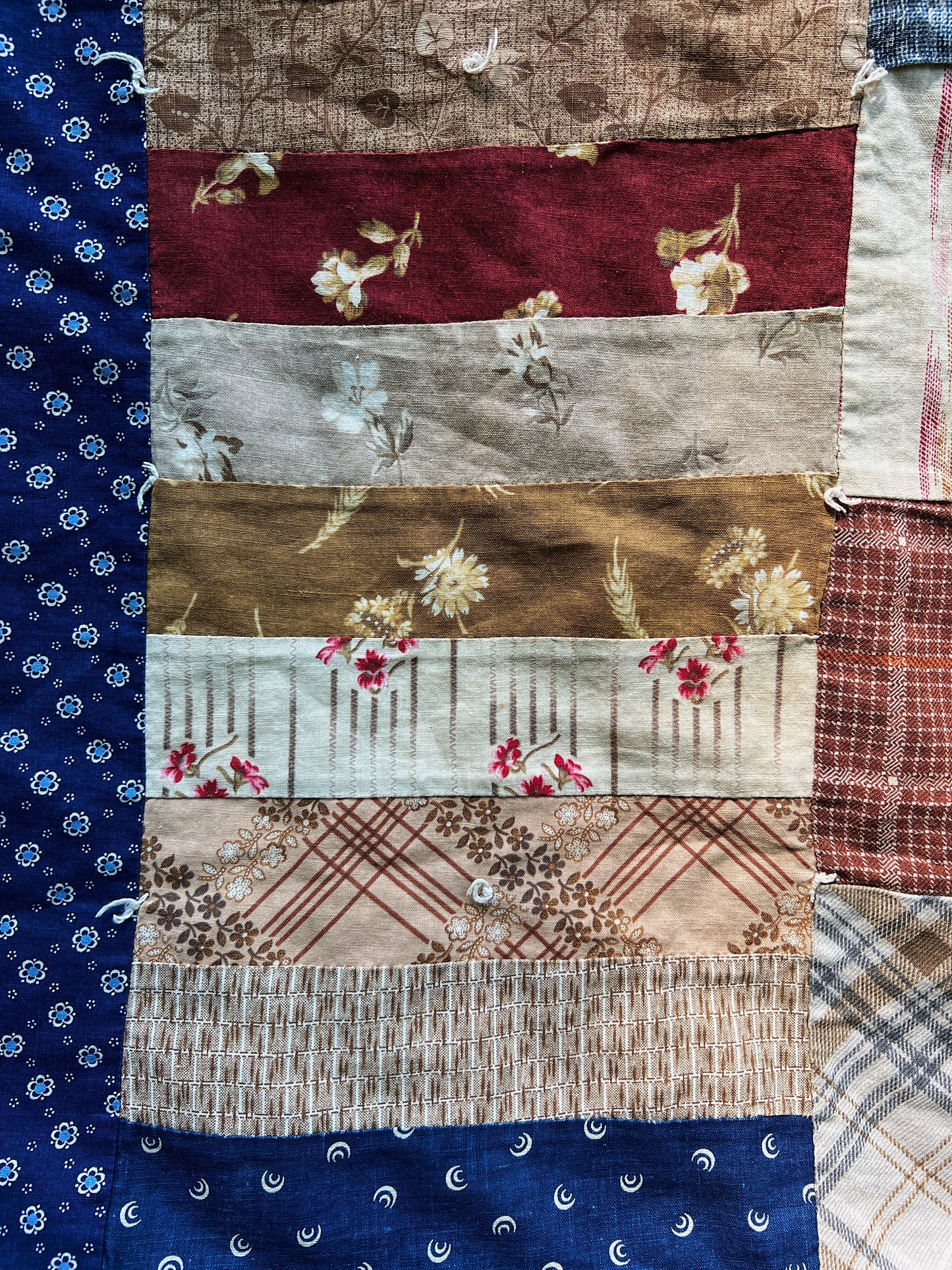 Antique Lightweight Hand-Tied Quilt With Lots Of Indigo Calico