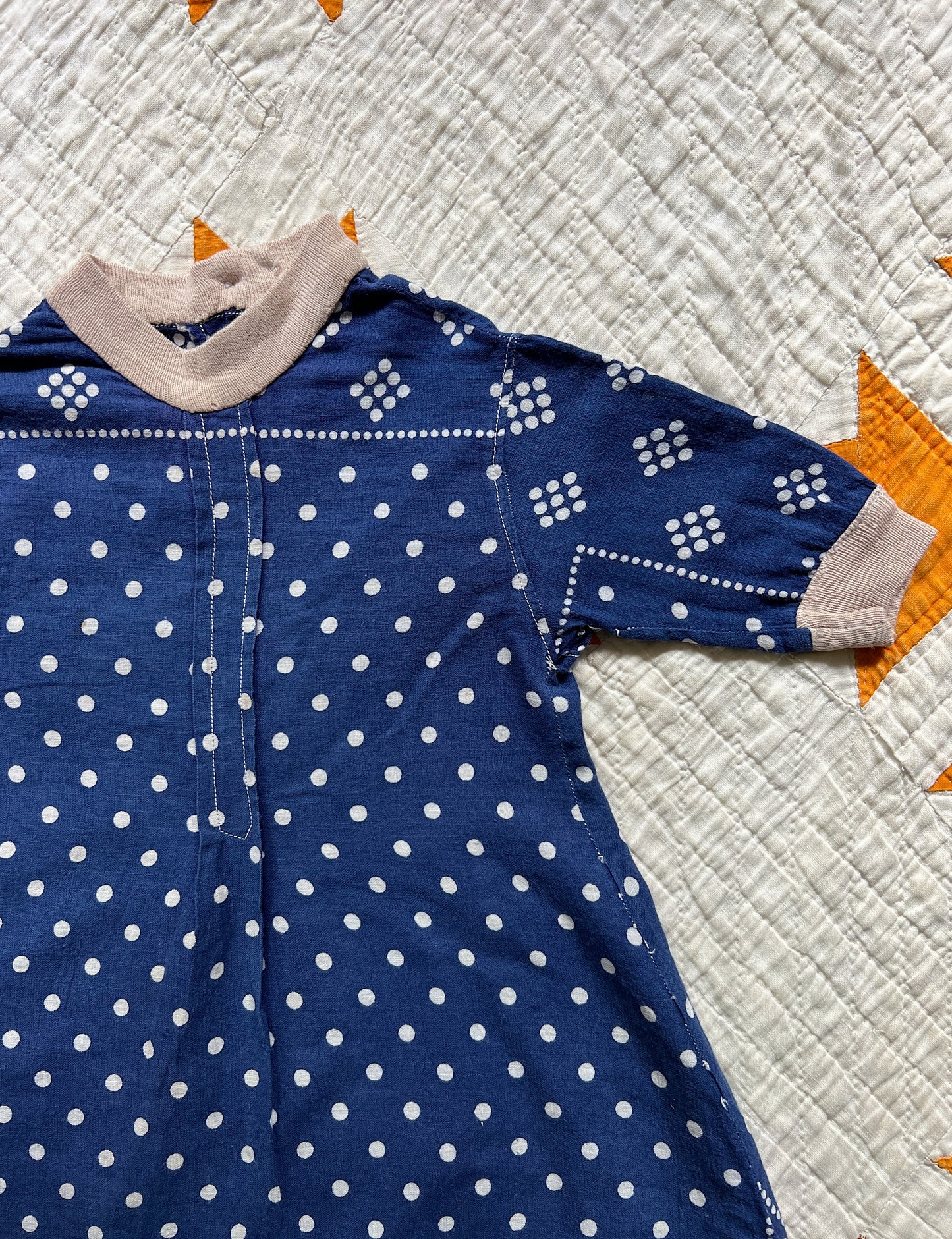Antique Make-Do Infant Onesie Made From Indigo Bandanas