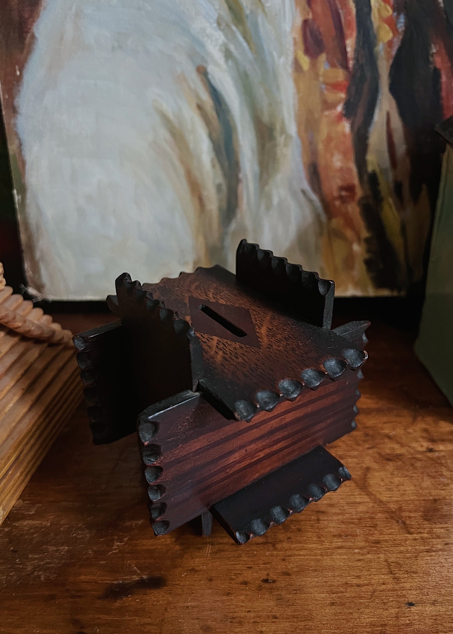 Antique Tramp Art Coin Bank Puzzle