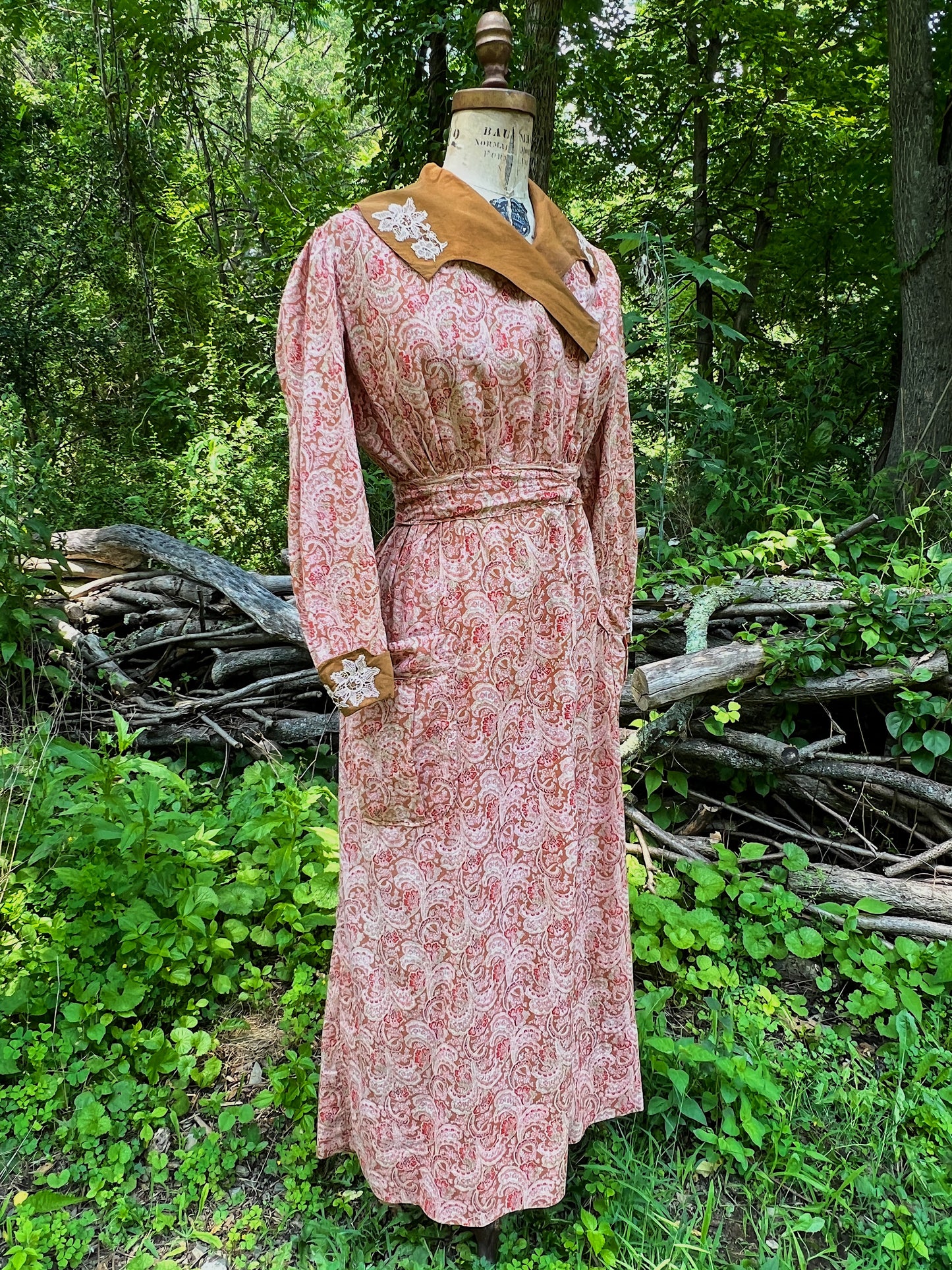 1910s Homemade Paisley Cotton Day Dress