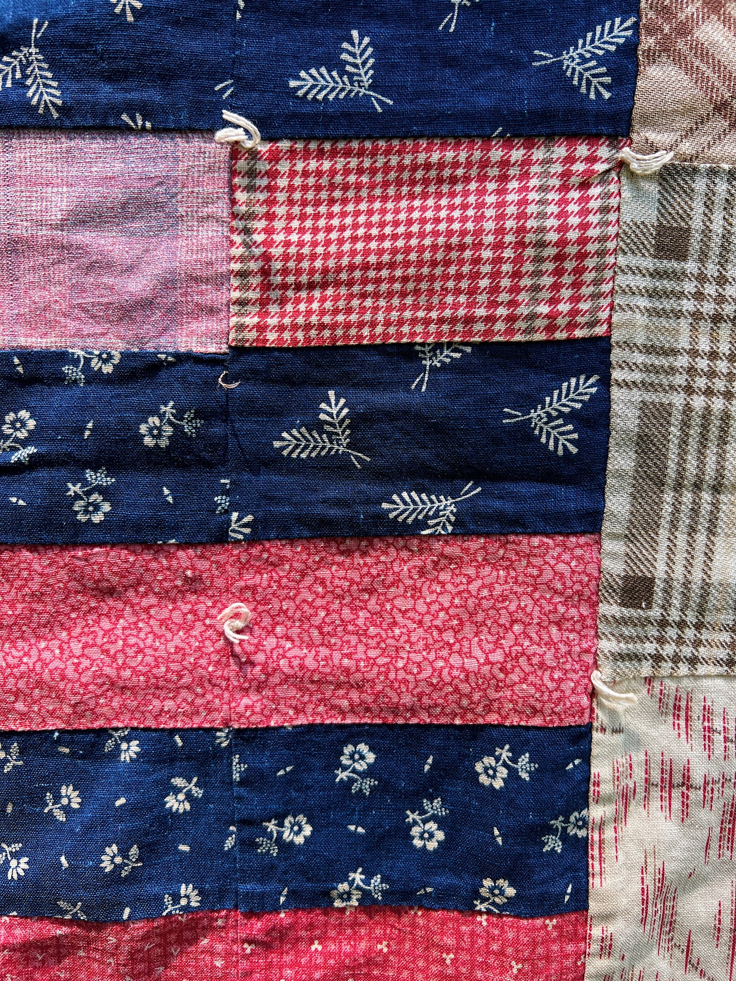 Antique Lightweight Hand-Tied Quilt With Lots Of Indigo Calico