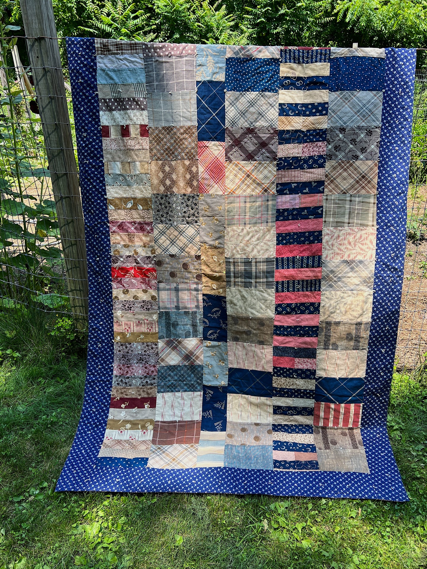 Antique Lightweight Hand-Tied Quilt With Lots Of Indigo Calico