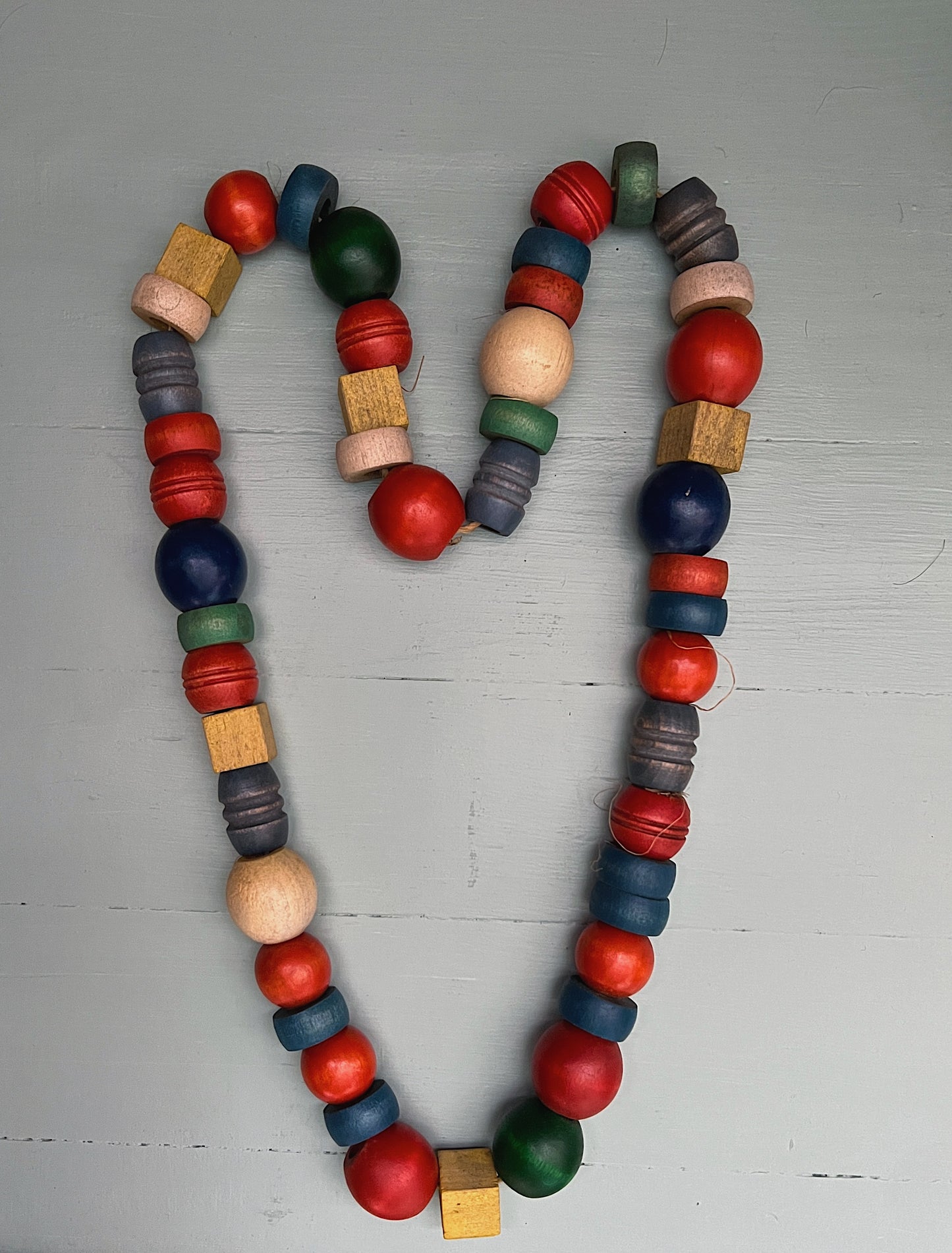1940s String Of Wooden Beads On Twine