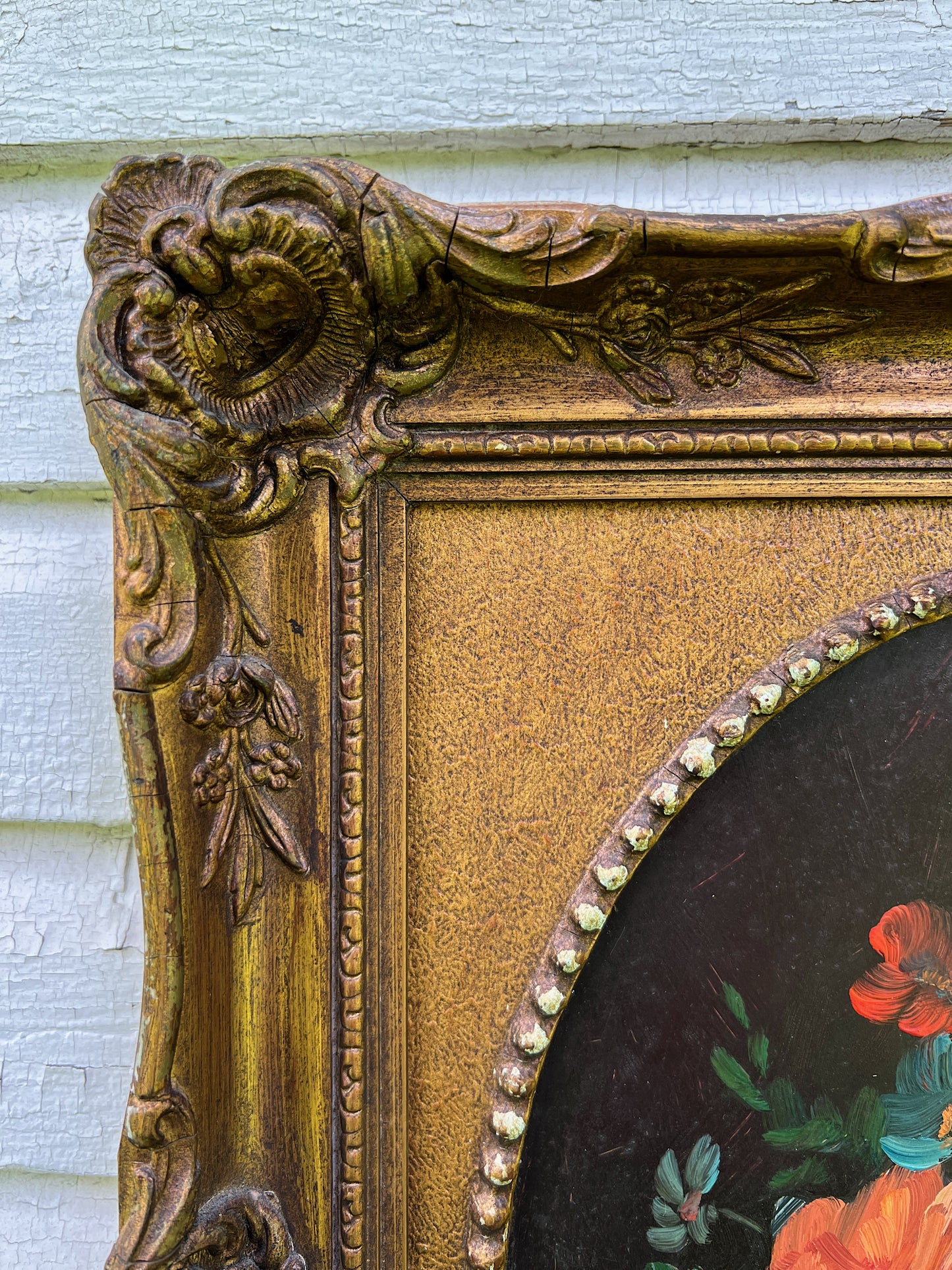 Victorian Era Floral Still Life Oil Painting In Custom Gilt Frame