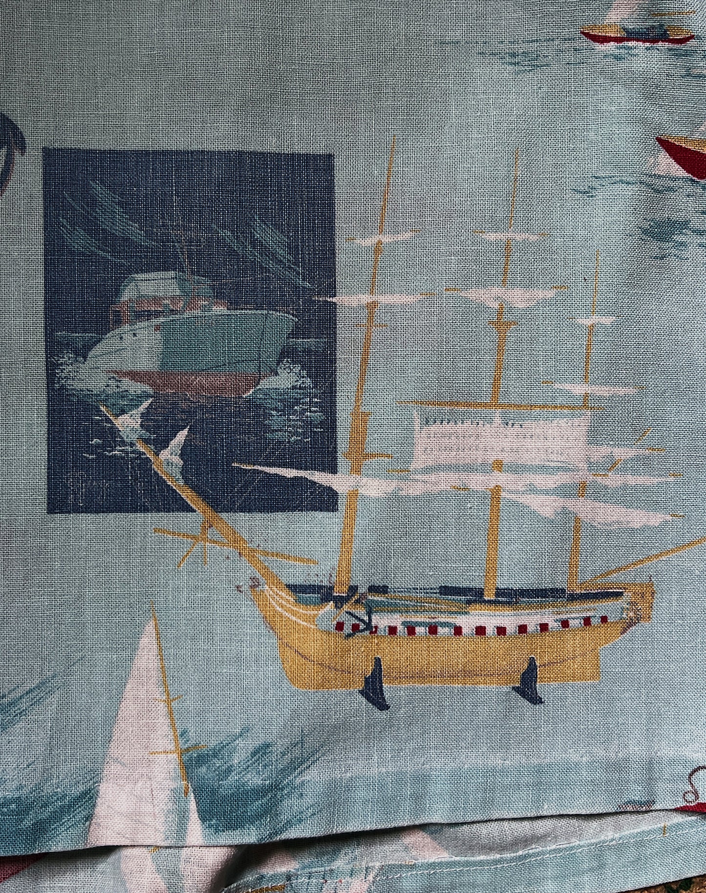 1930s Boxy Cotton Top With Nautical Scene