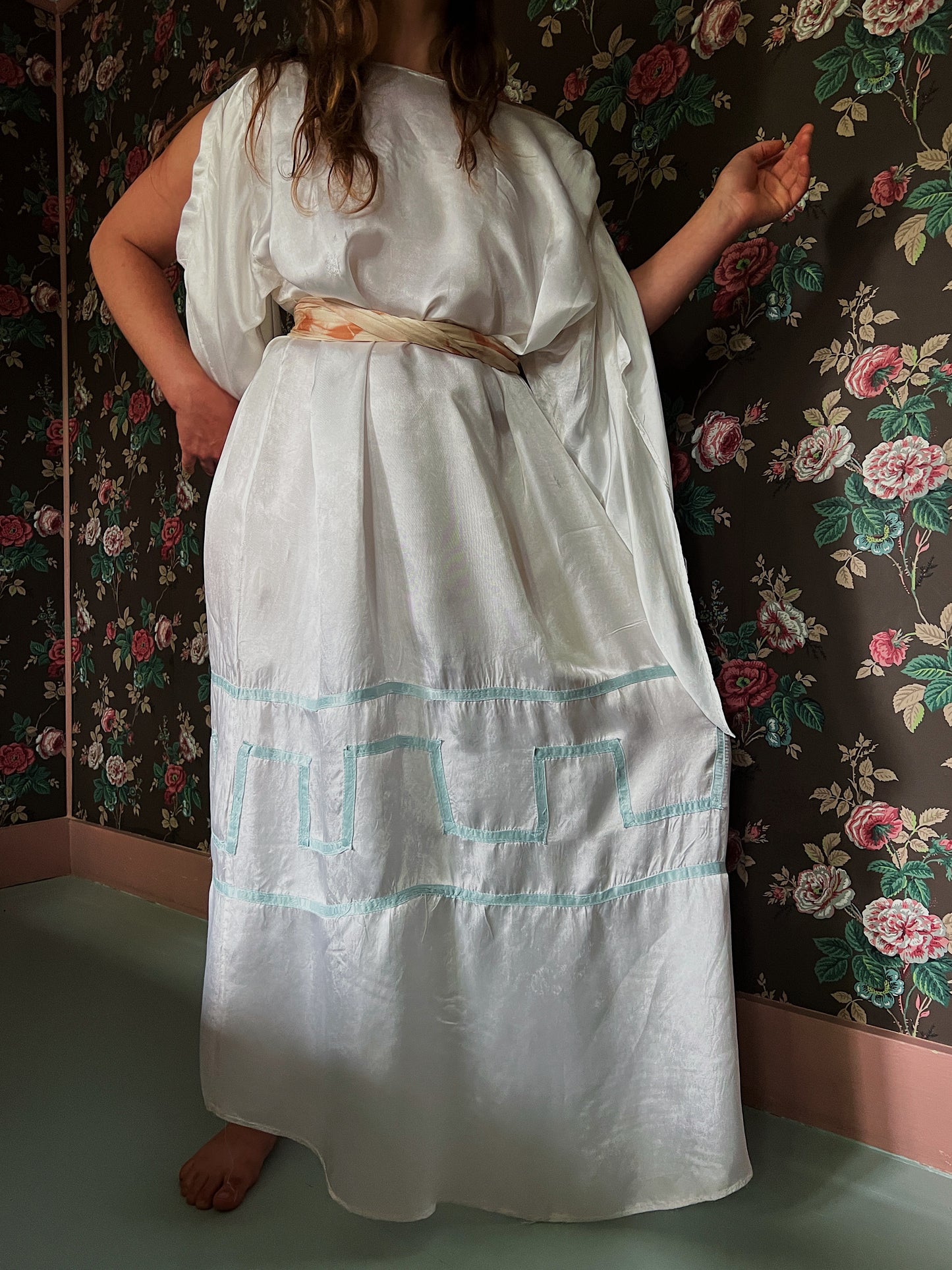 Ethereal 1930s Rayon Silk Grecian Full Length Dress
