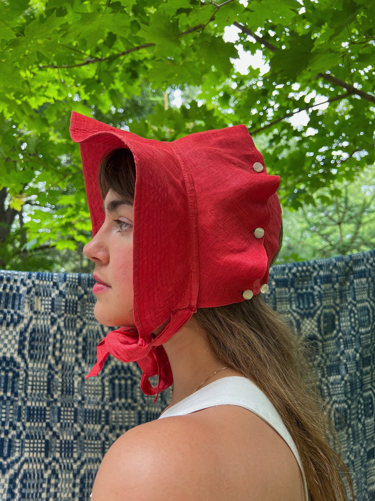 1930s Linen Cherry Red Bonnet