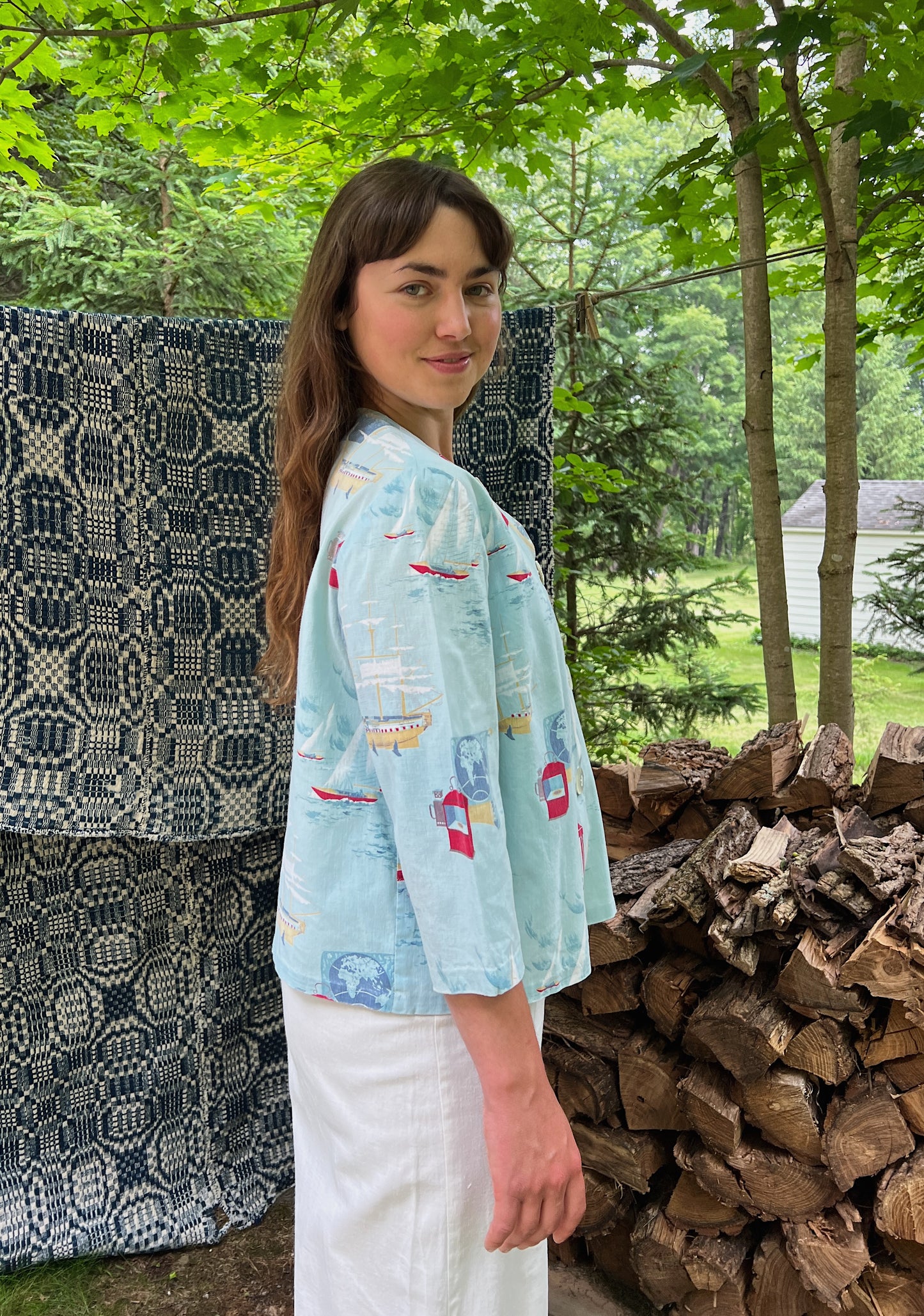 1930s Boxy Cotton Top With Nautical Scene