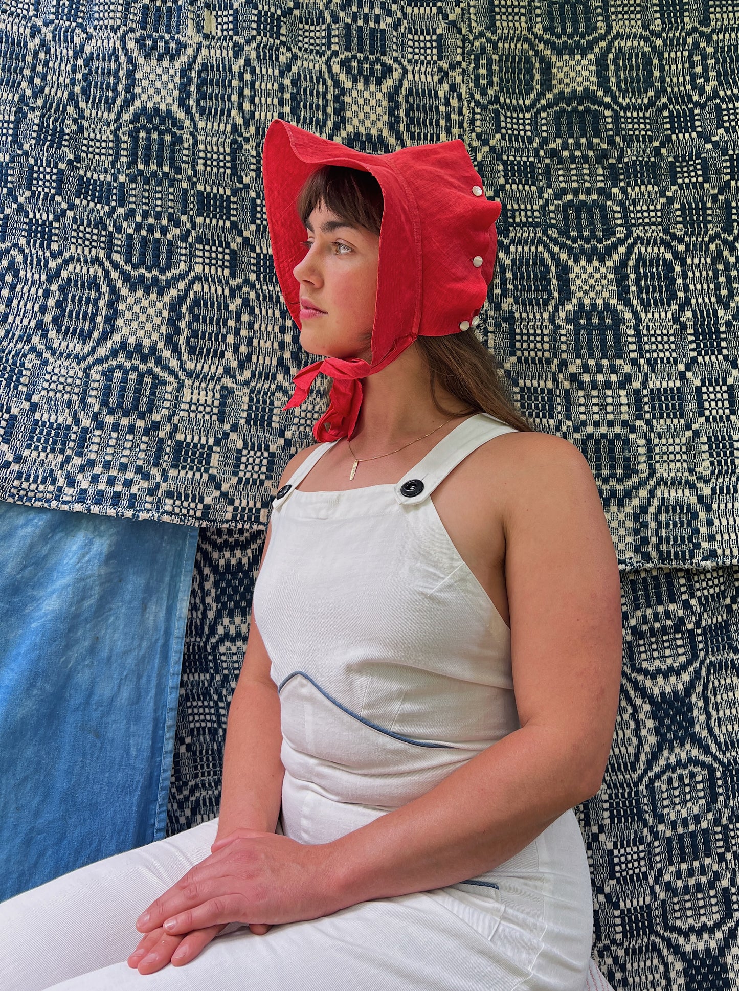 1930s Linen Cherry Red Bonnet