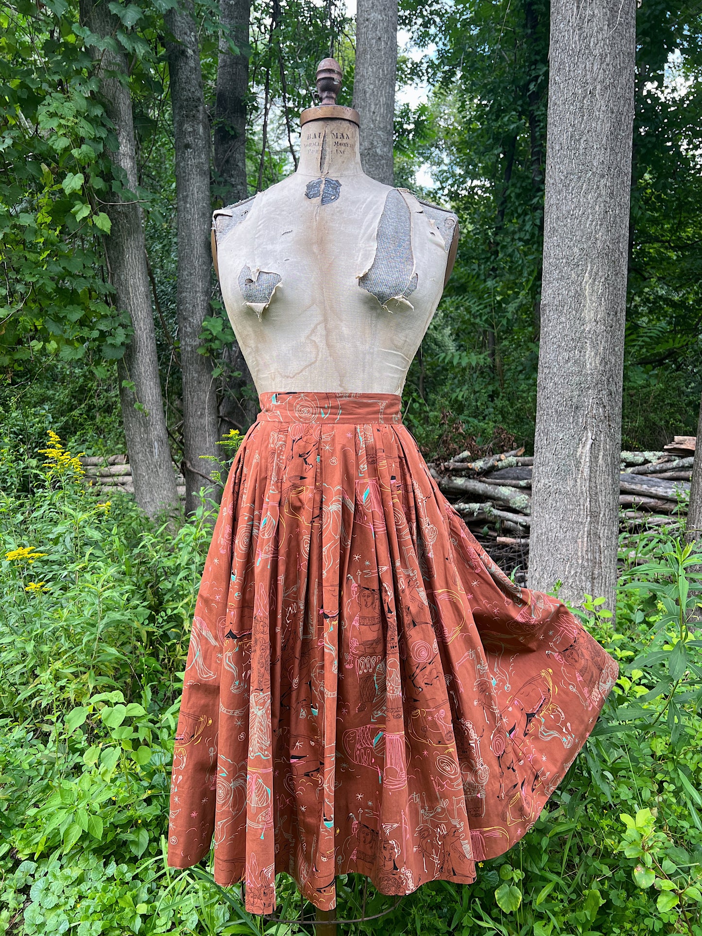 1953 Vincent Malta Associated American Artists Printed Cotton Skirt ‘Iliad’