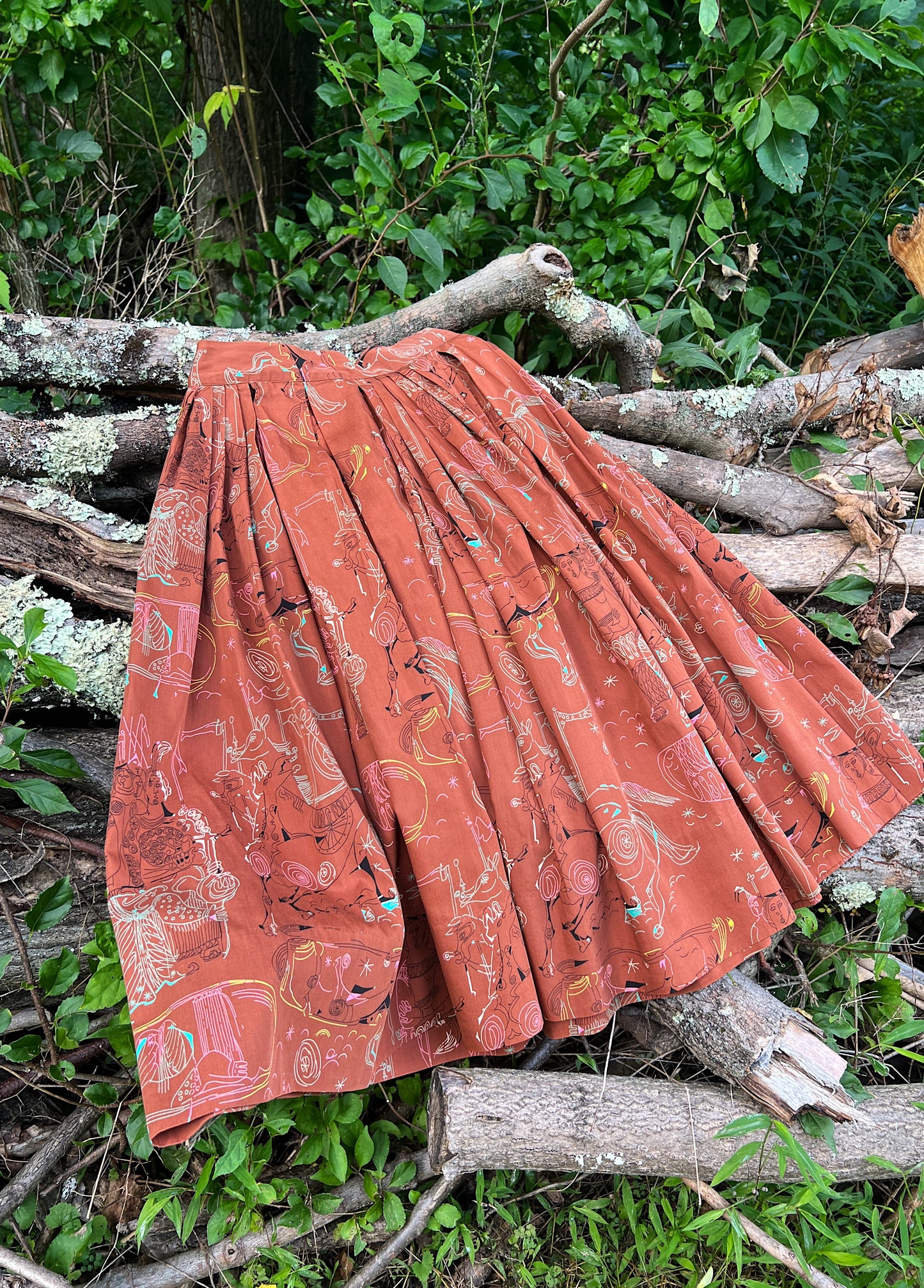 1953 Vincent Malta Associated American Artists Printed Cotton Skirt ‘Iliad’