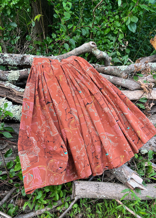 1953 Vincent Malta Associated American Artists Printed Cotton Skirt ‘Iliad’