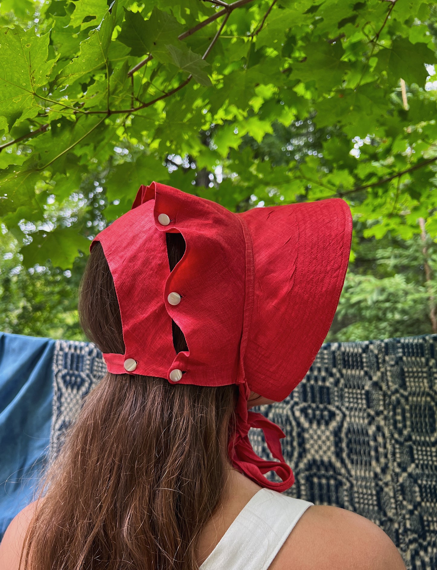 1930s Linen Cherry Red Bonnet