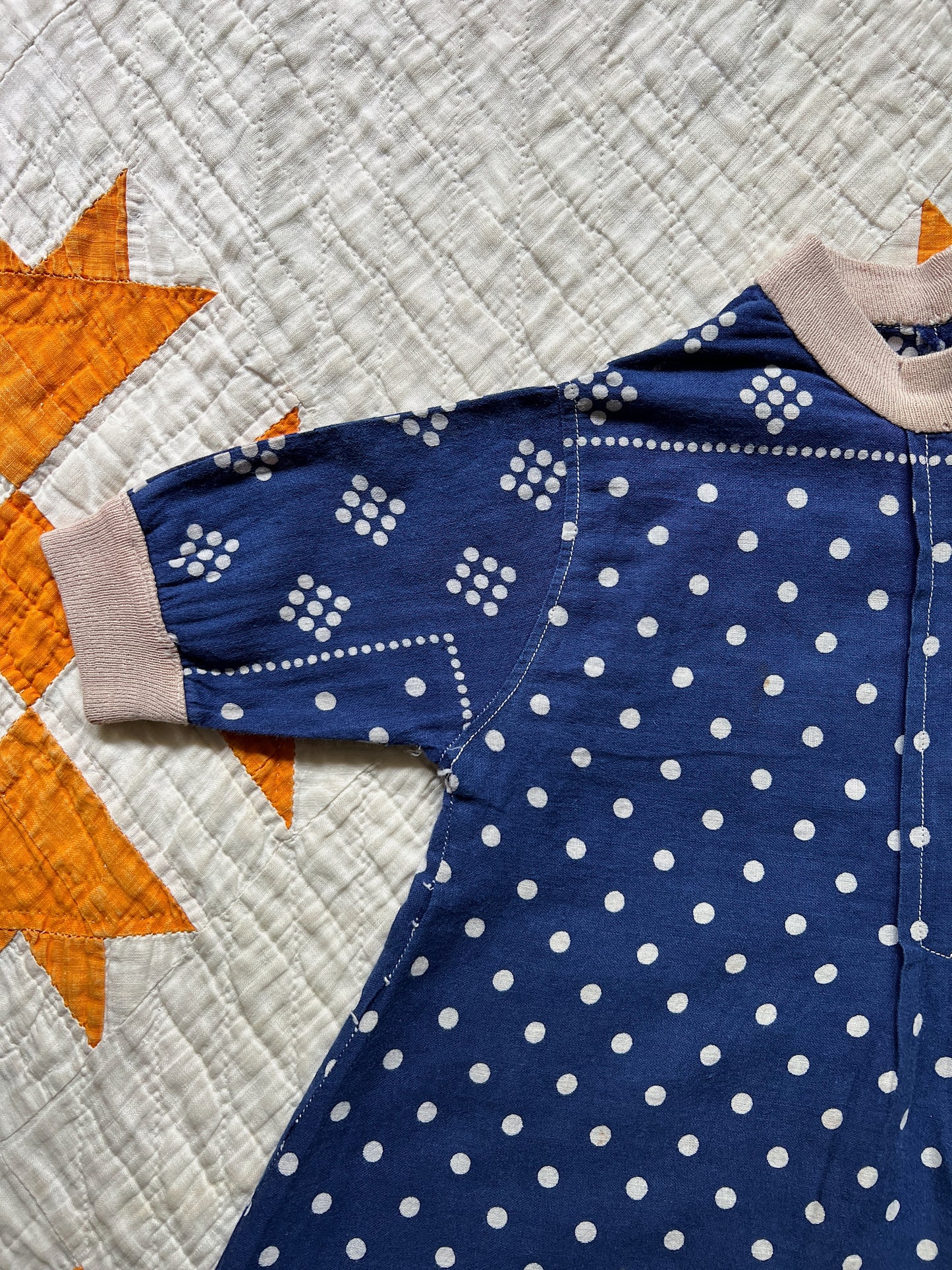 Antique Make-Do Infant Onesie Made From Indigo Bandanas