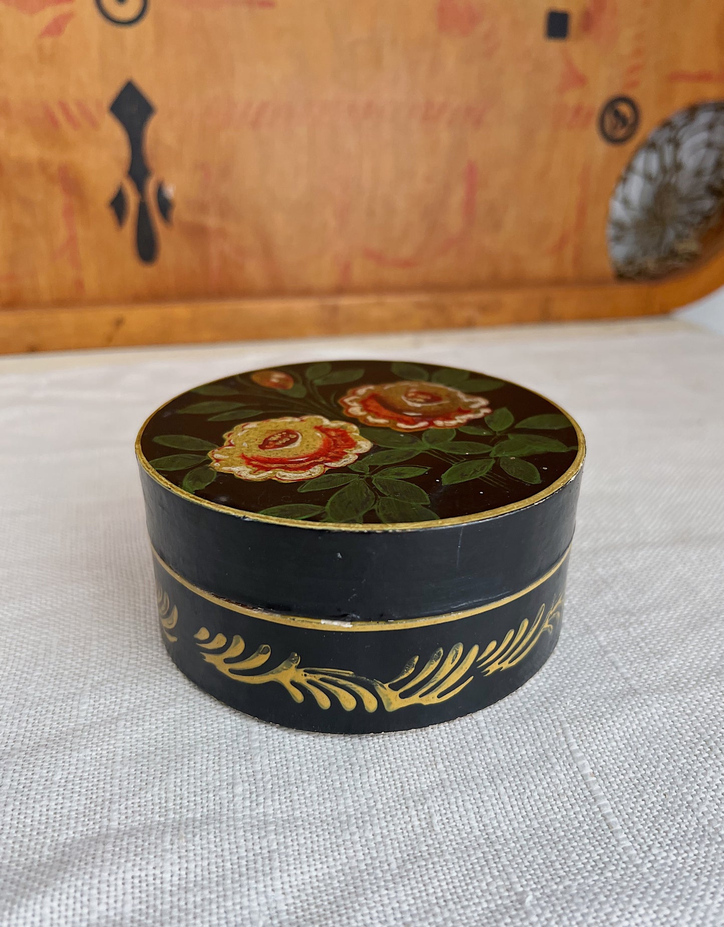 1930s Hand Painted Floral Dresser Box, Made In Japan