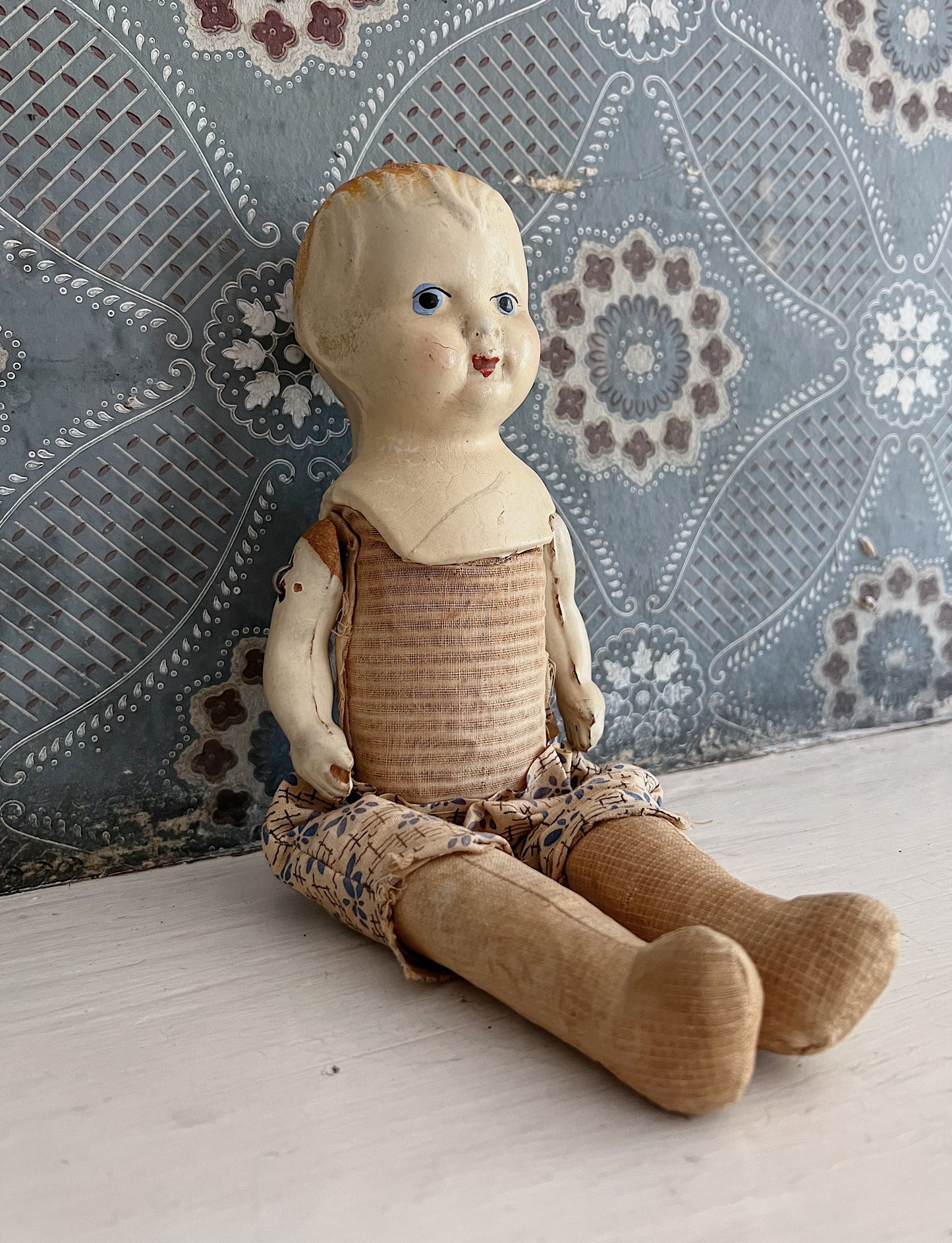 Depression Era Composition Baby Doll In Floral Bloomers