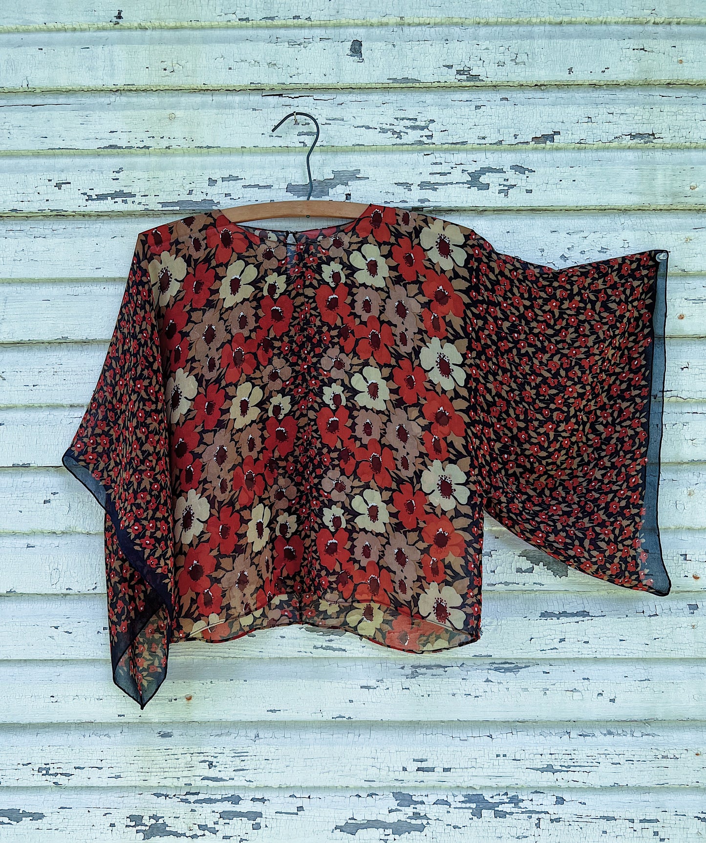 1930s Crepe Chiffon Angel Sleeve Blouse