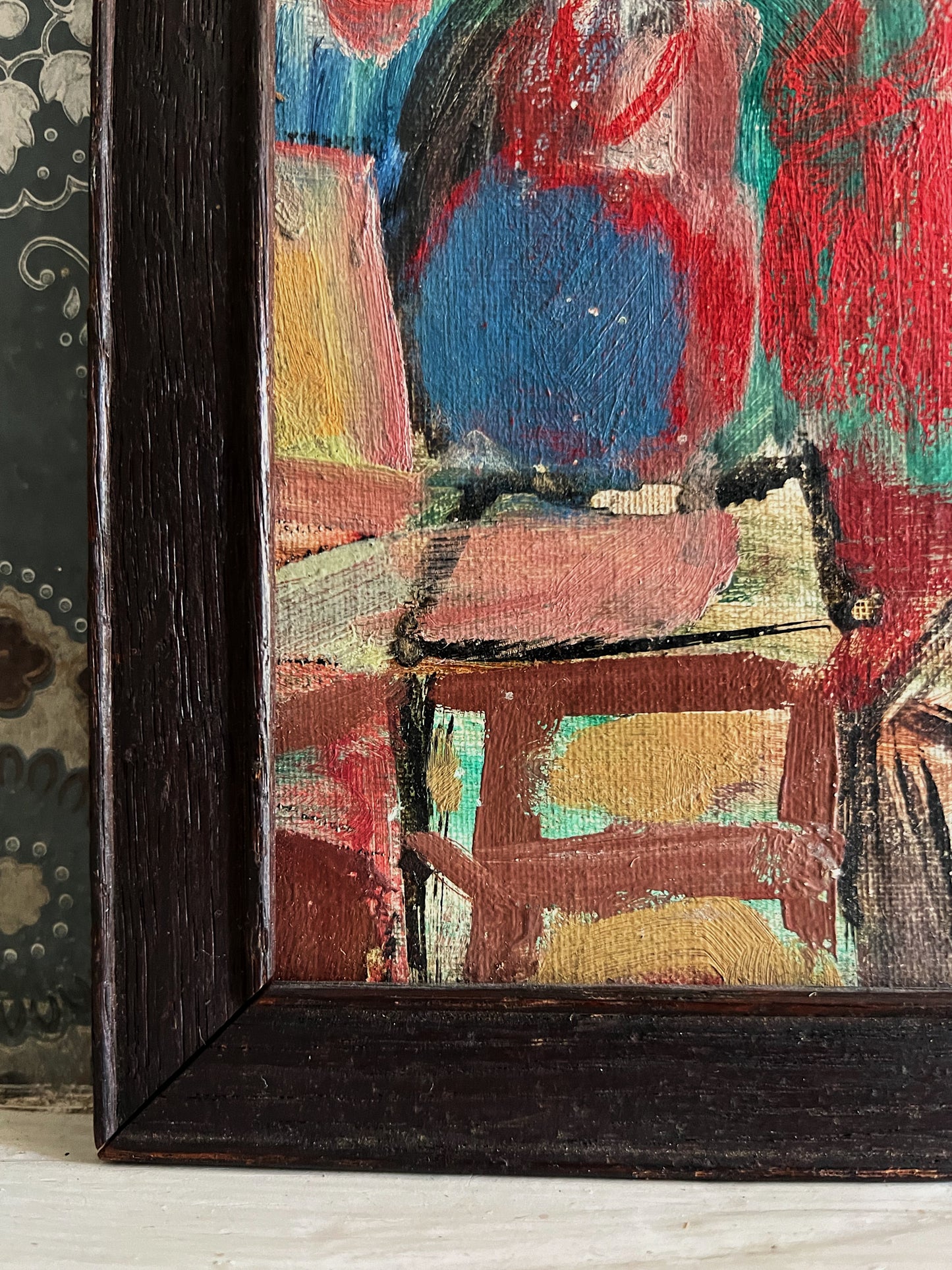 Abstract Oil On Board Painting Of Two Figures, Framed & Signed