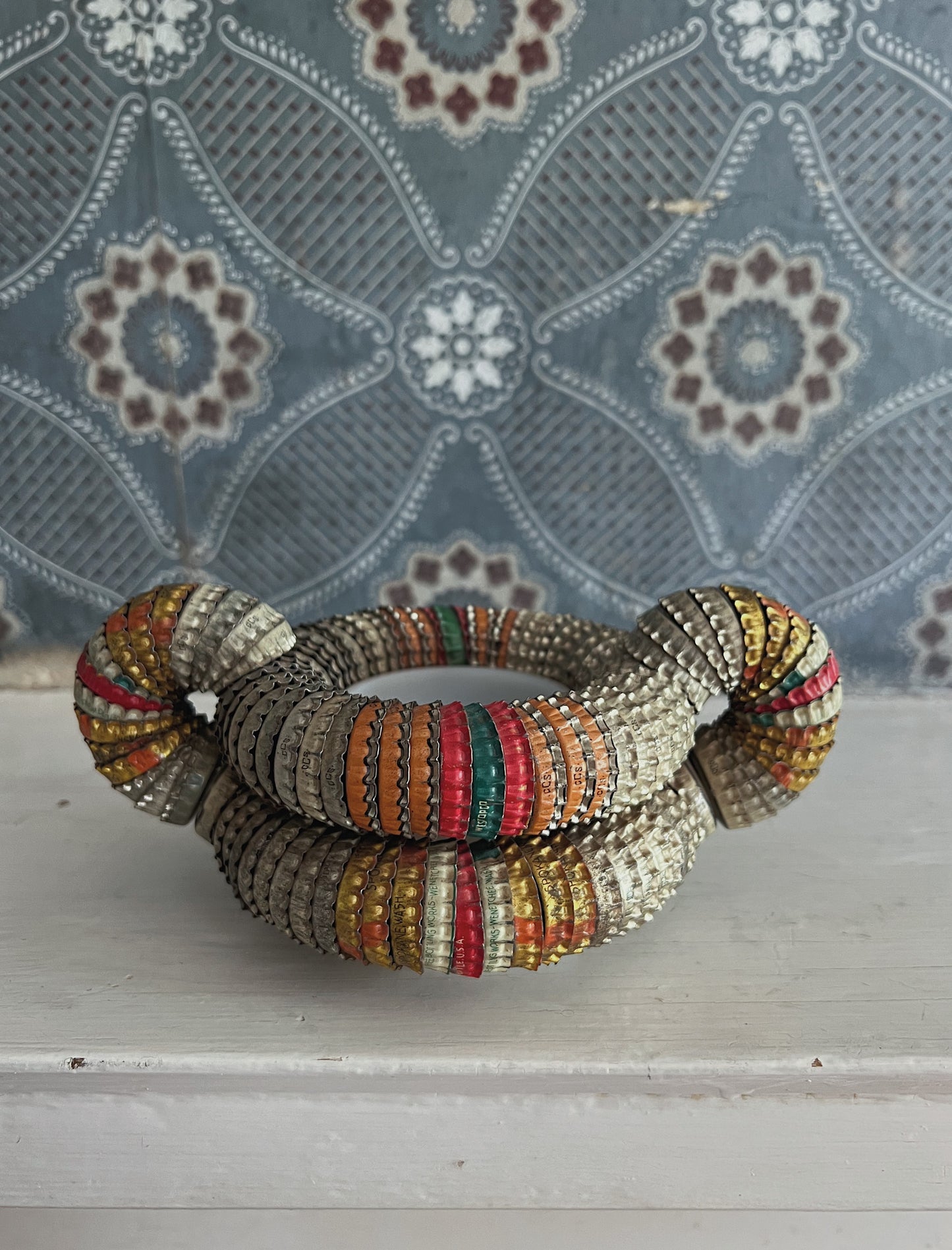 Folk Art Bottle Cap Handled Vessel