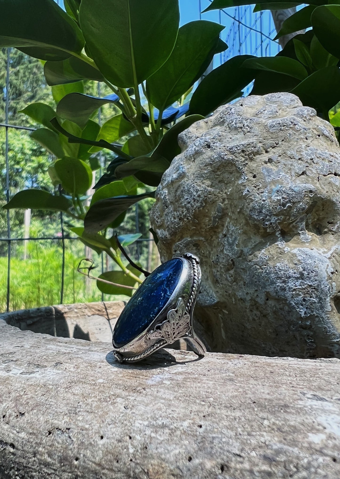 1910s Arts & Crafts Lapis Lazuli & Sterling Ring, Size 4.5