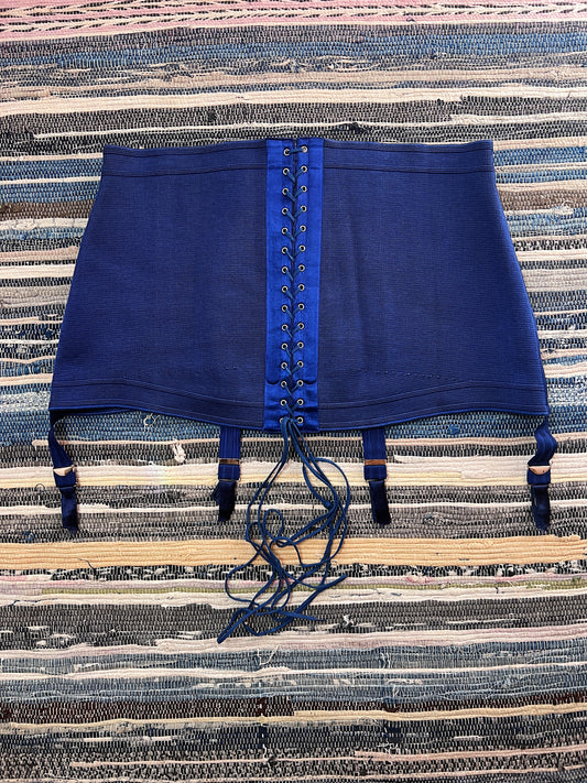 Rare 1940s Deadstock French Indigo Cotton Mèlangè Girdle By Minerve