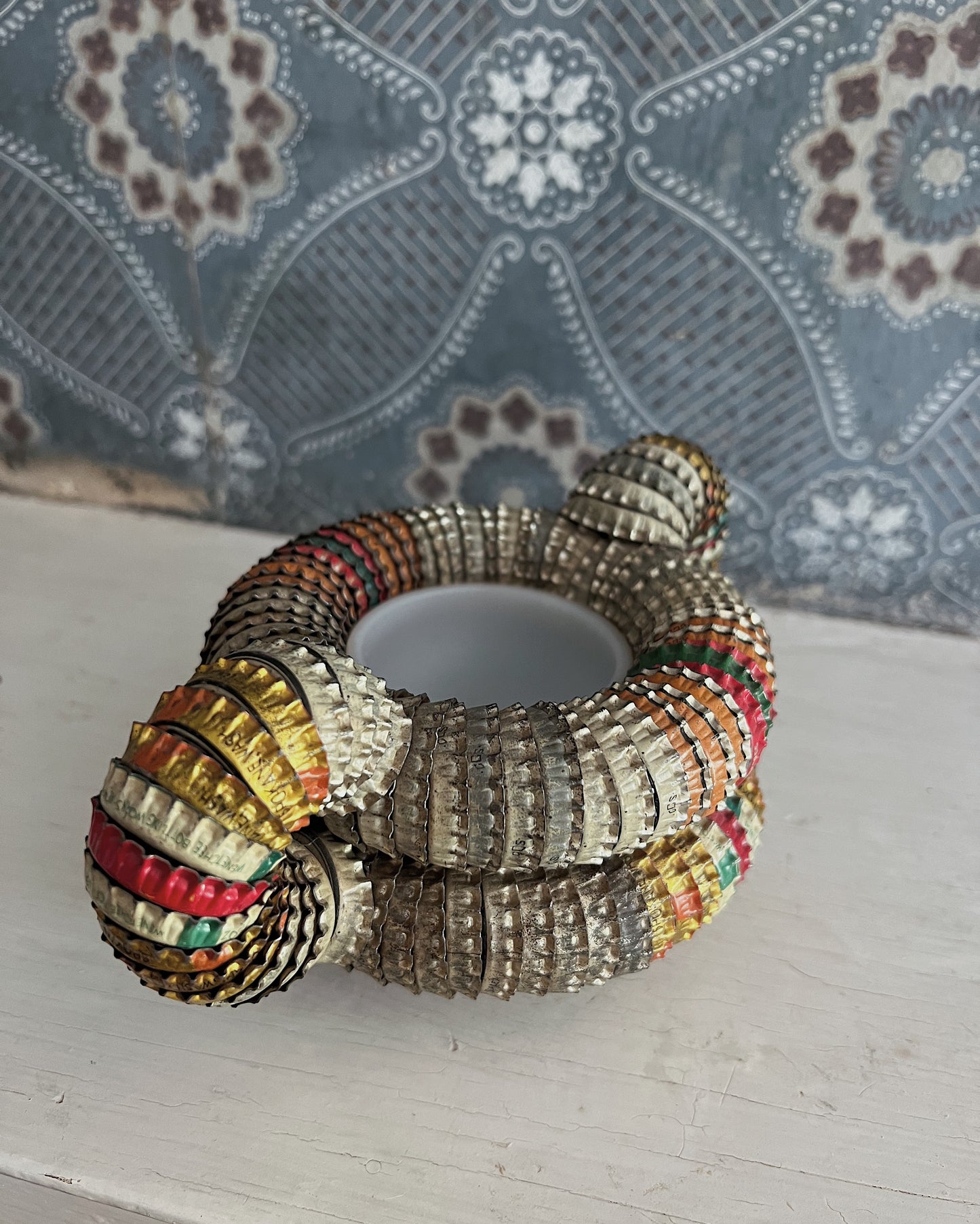Folk Art Bottle Cap Handled Vessel