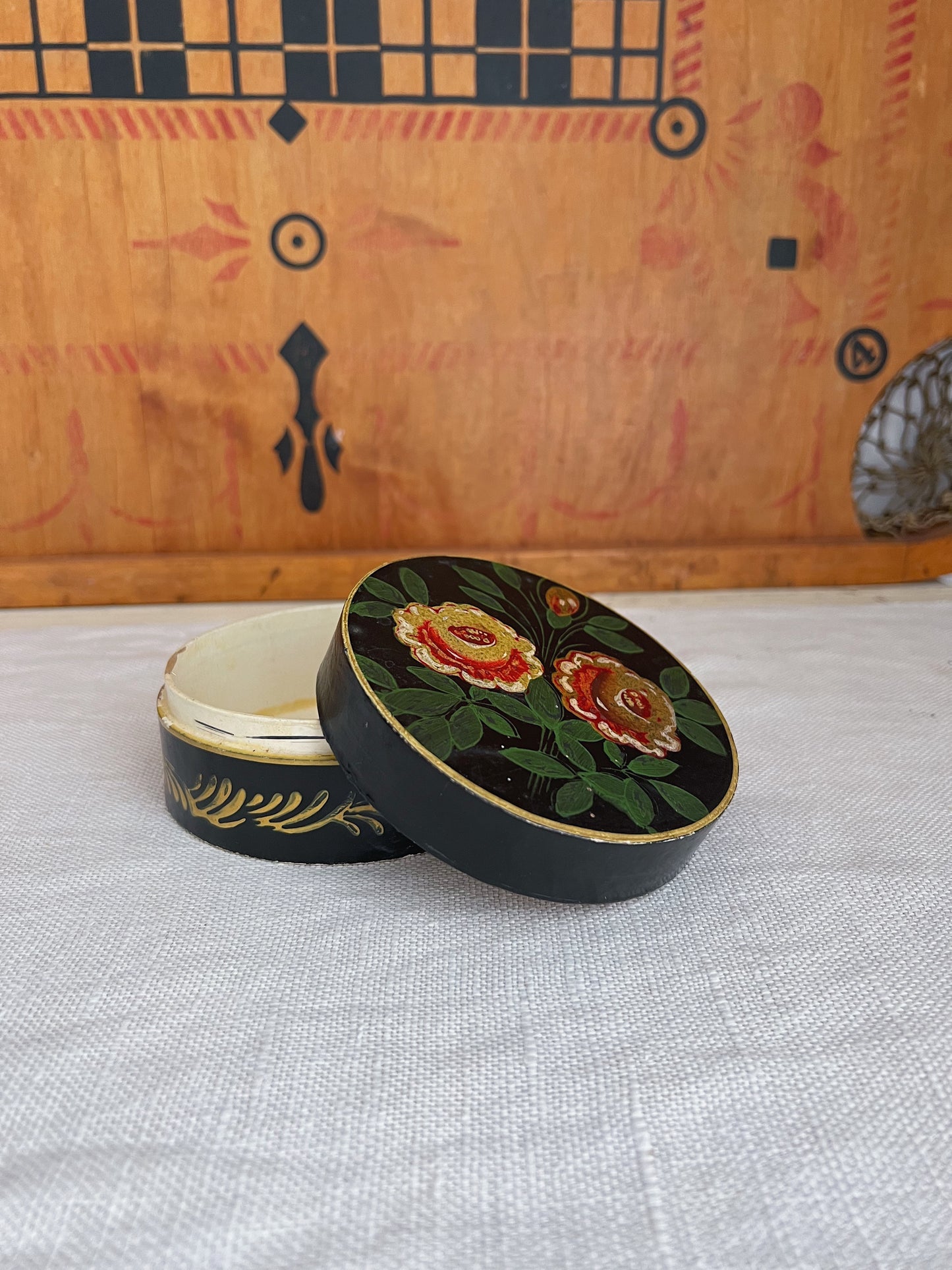 1930s Hand Painted Floral Dresser Box, Made In Japan