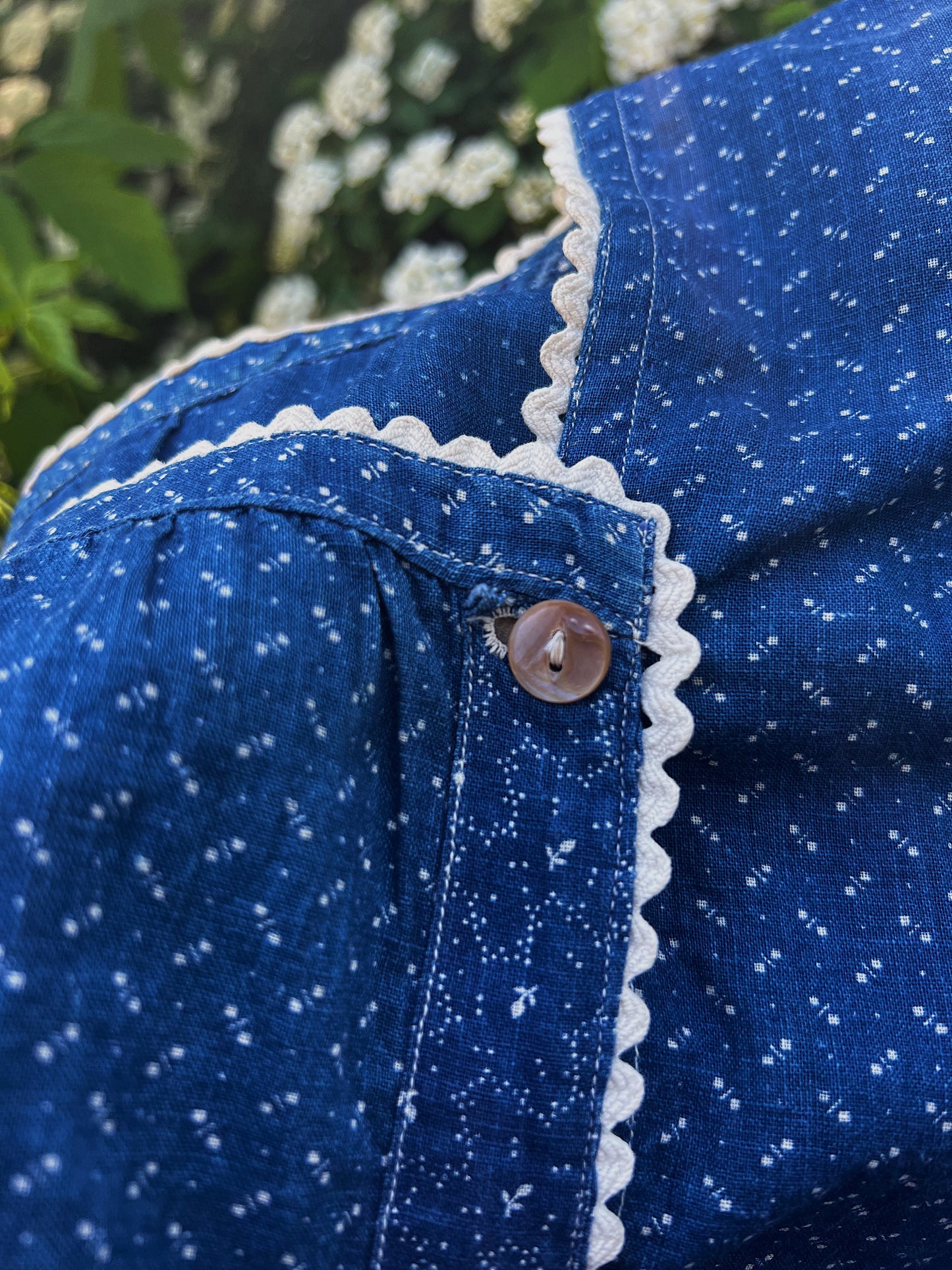 1920s Indigo Calico Work Dress