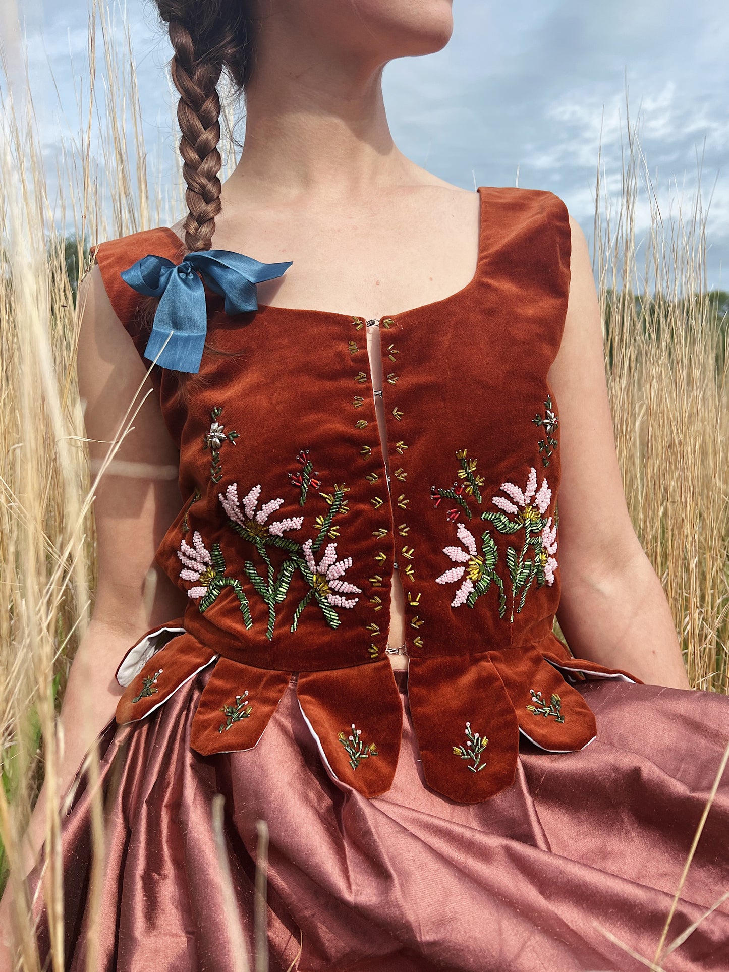 Velvet Beaded Floral Folk Vest