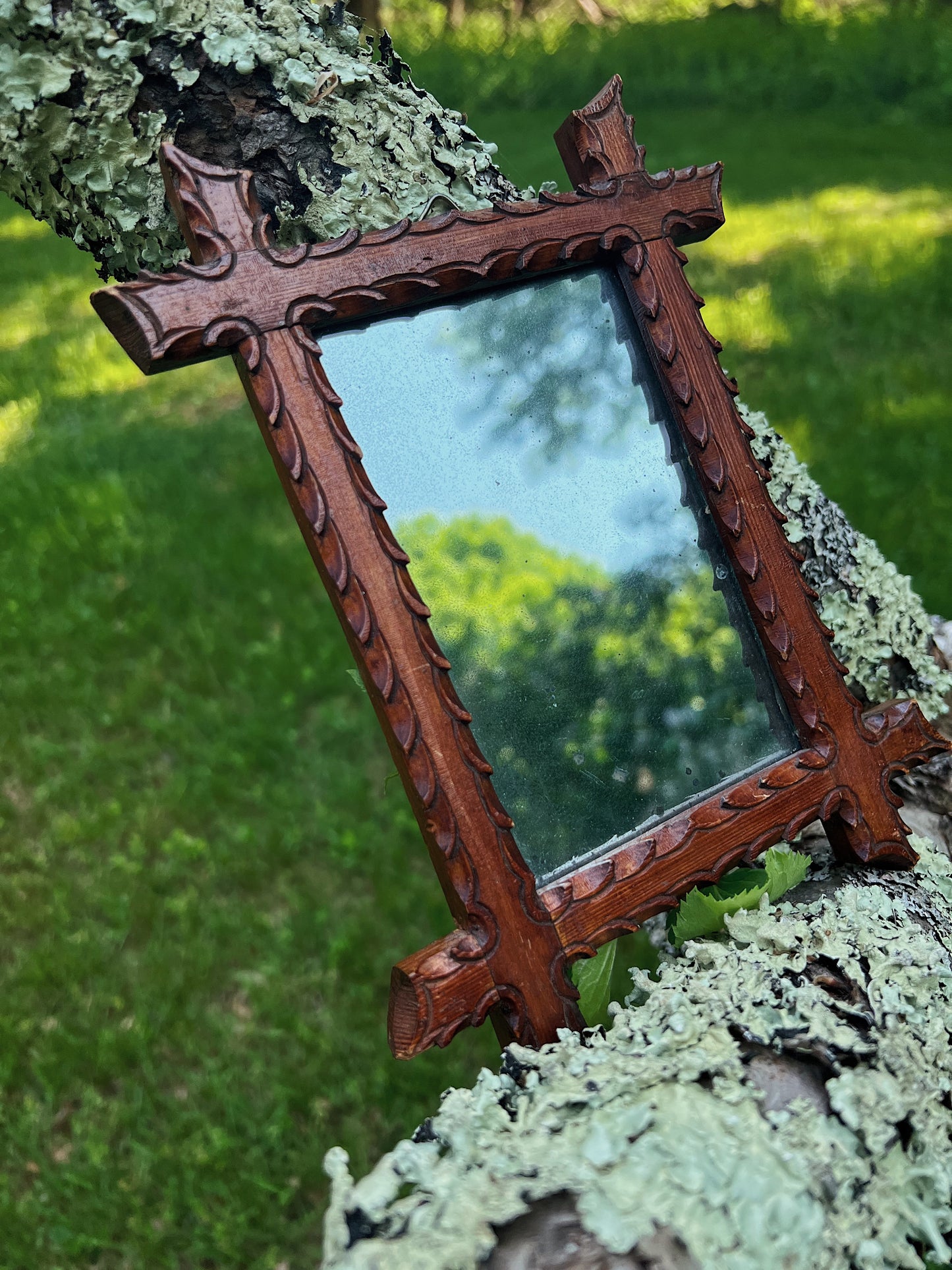 Circa 1900s Small Tramp Art Mirror