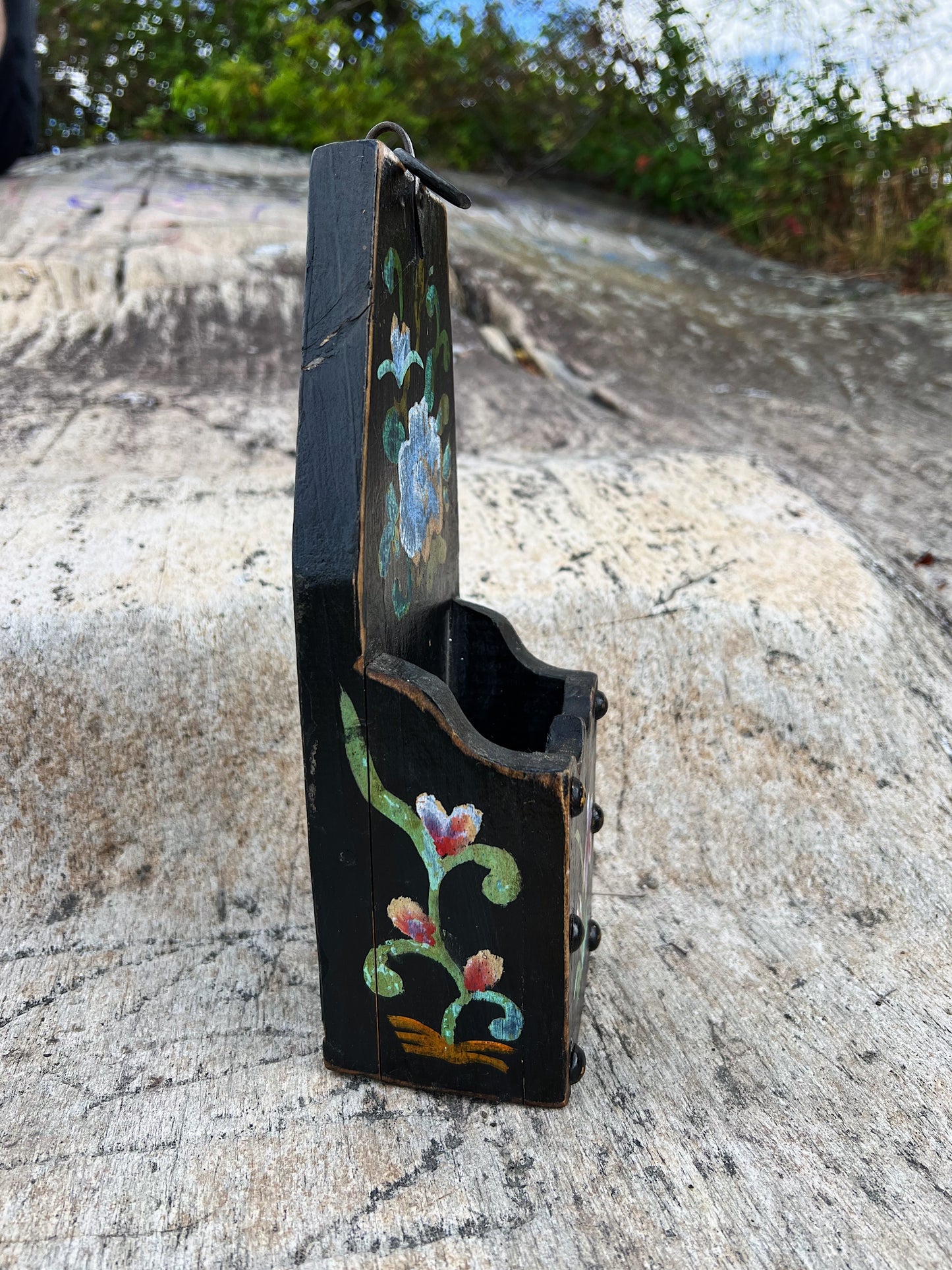 Hand Painted Primitive Wall Pocket Letter Holder