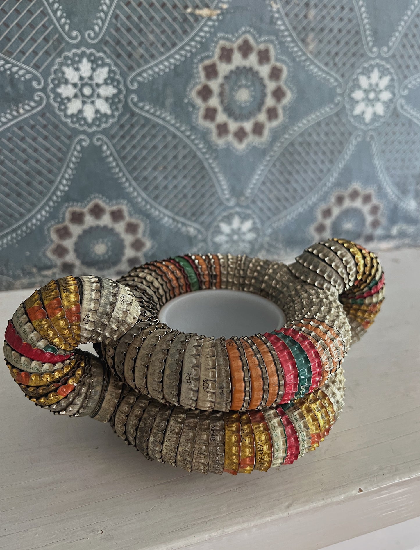 Folk Art Bottle Cap Handled Vessel