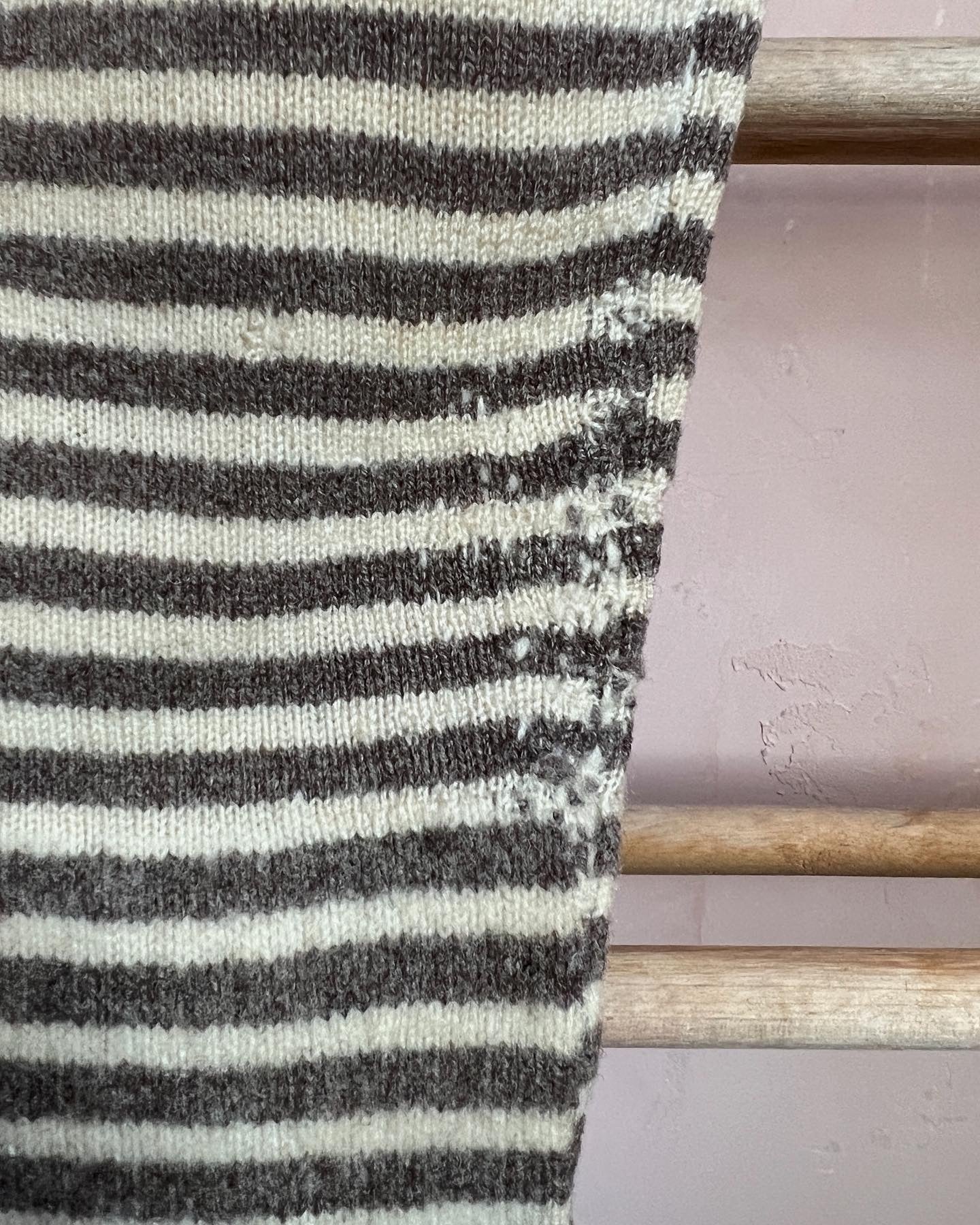Antique Striped Natural Wool Stockings With Original Mends