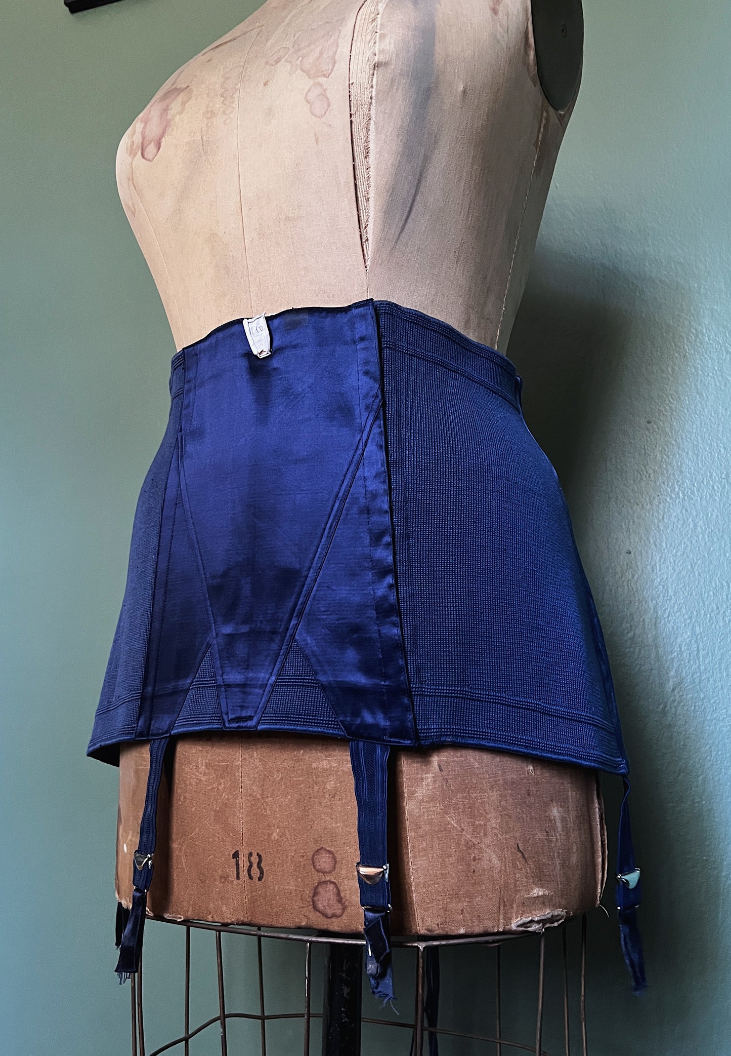 Rare 1940s Deadstock French Indigo Cotton Mèlangè Girdle By Minerve