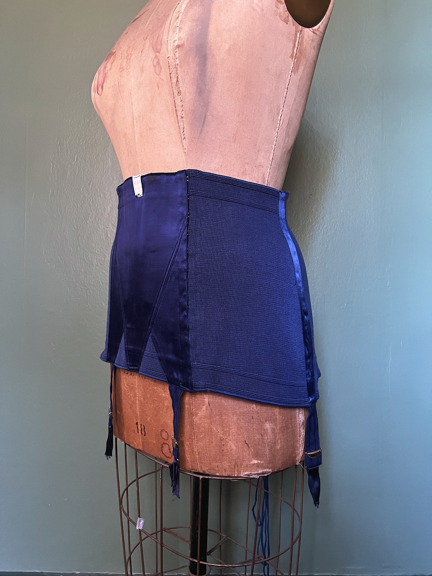 Rare 1940s Deadstock French Indigo Cotton Mèlangè Girdle By Minerve
