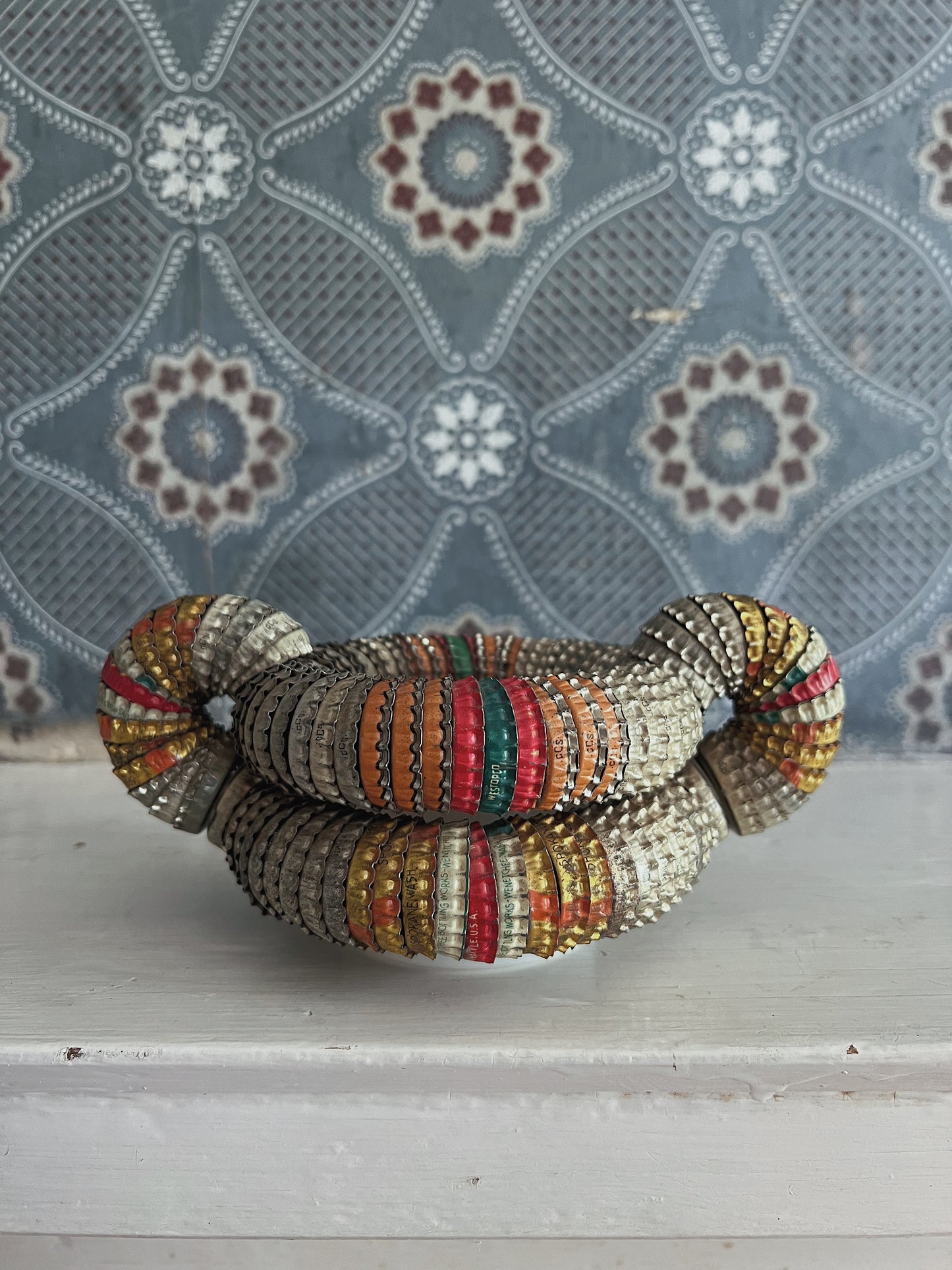 Folk Art Bottle Cap Handled Vessel