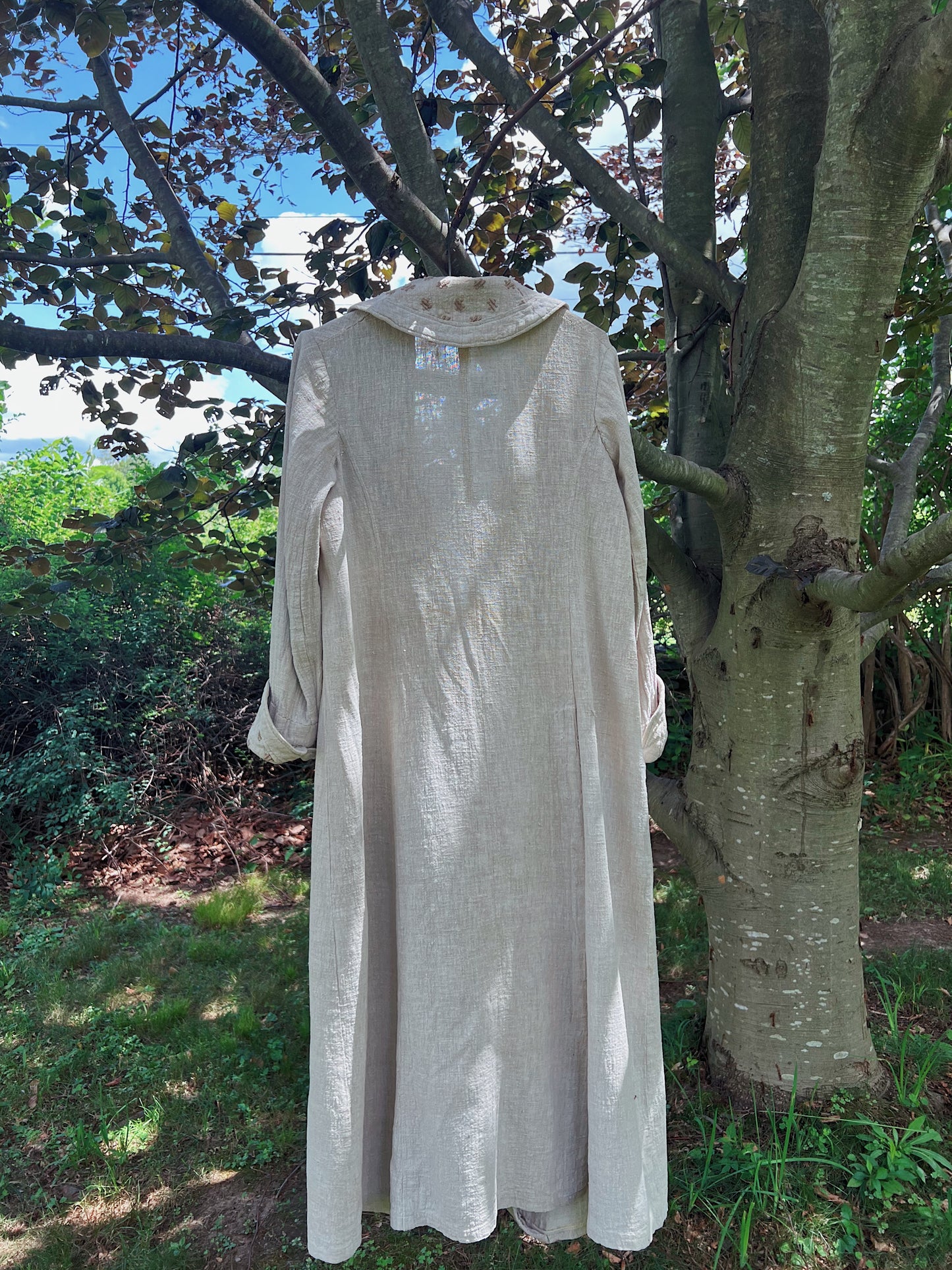 1910s Flax Linen Motoring Duster With Shawl Collar