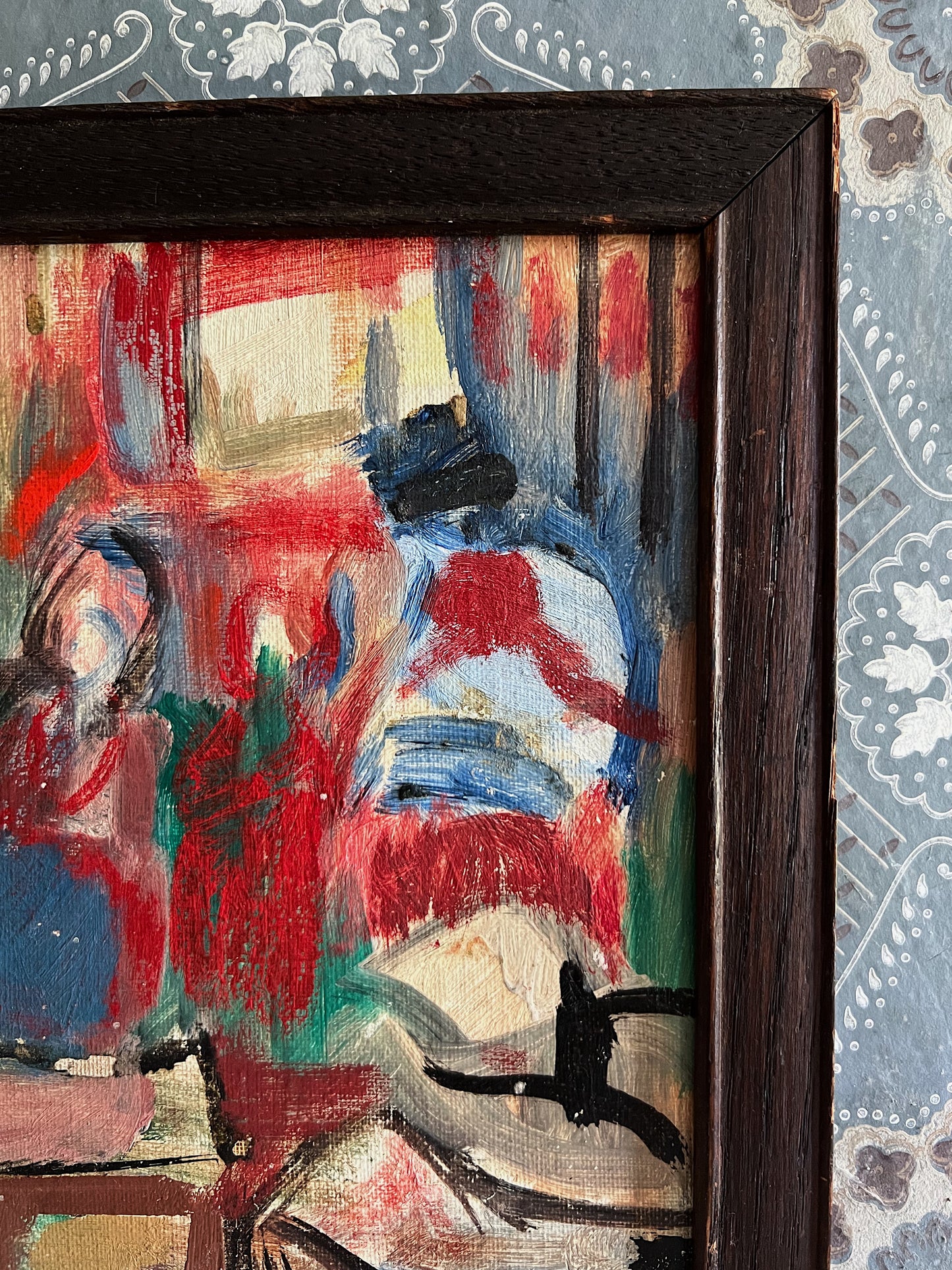Abstract Oil On Board Painting Of Two Figures, Framed & Signed
